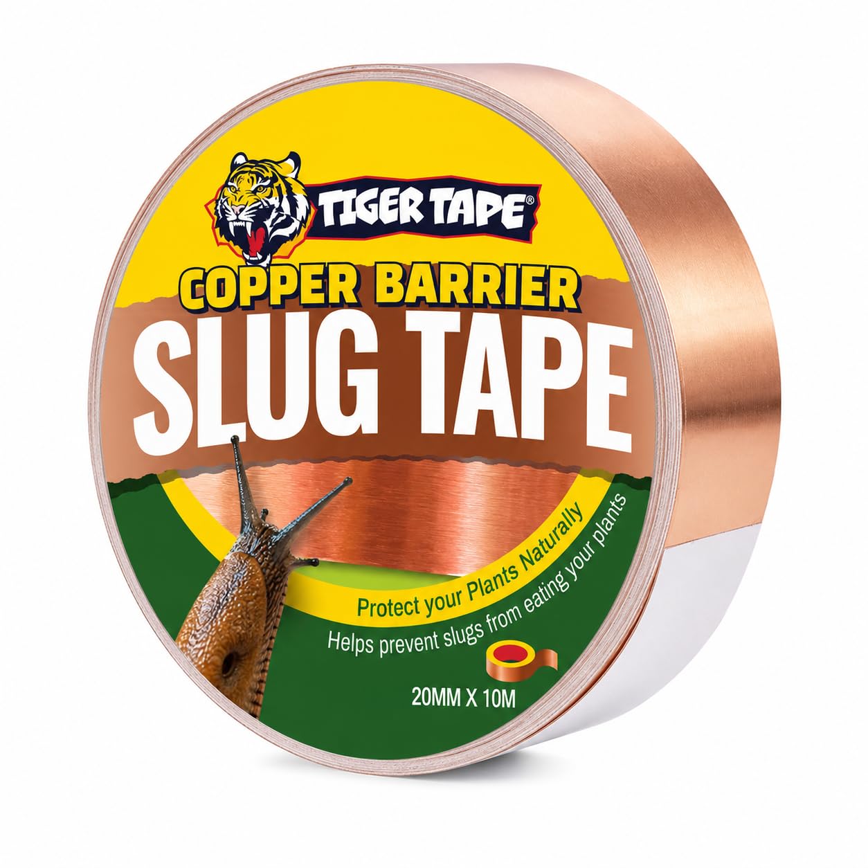Tiger Tape® Slug Tape | Copper Barrier Tape, Humane Slug Repellent | Snail Deterrent Barrier | Pet & Wildlife Friendly Pest Control | Plant & Garden Protection. 20mm x 10m