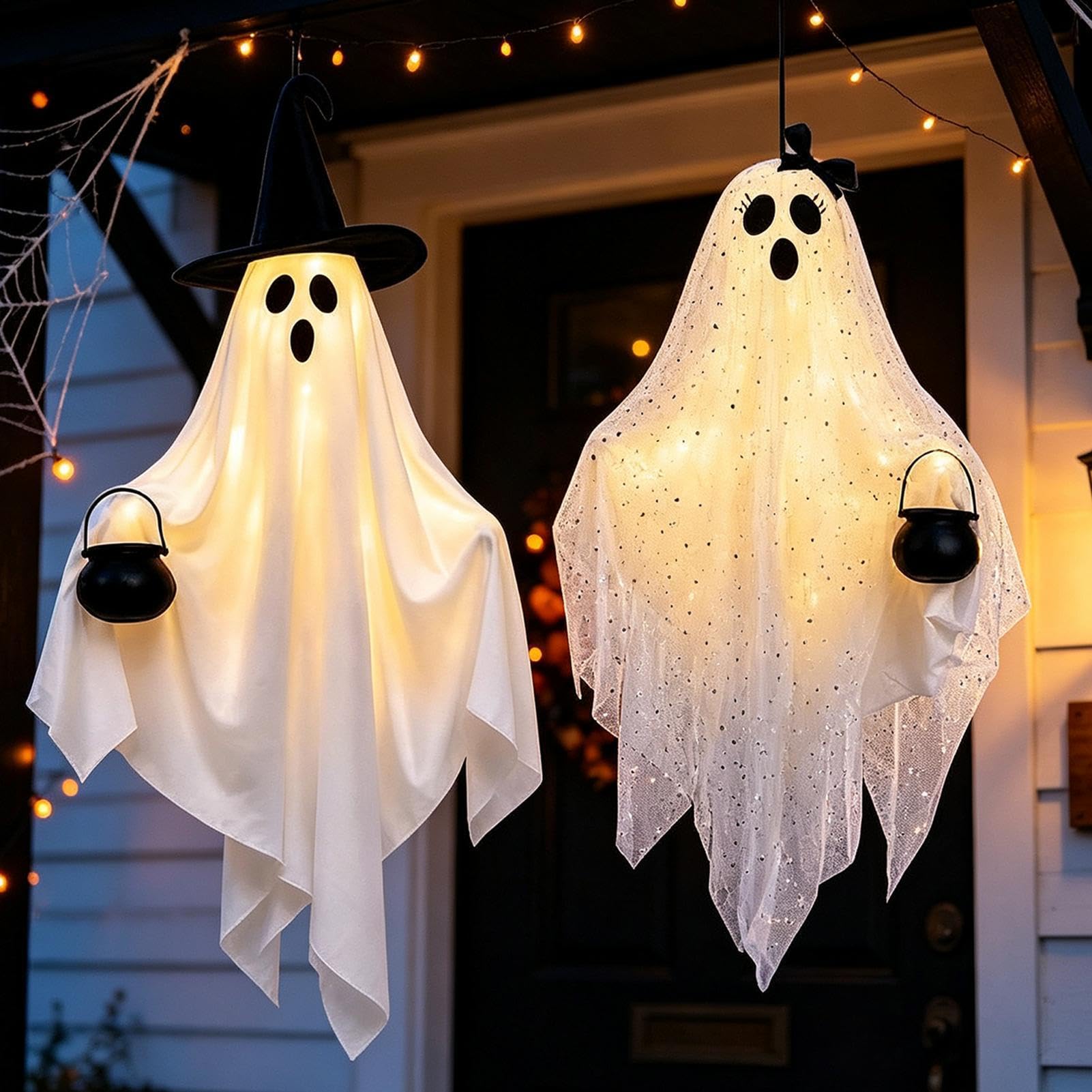 Halloweenowa Dekoracja Z Duchem 2 Sztuki Upiornych Świecących Dekoracji