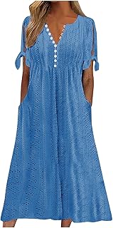Generic Women Dresses Lace Chiffon Sundress V Neck Short Sleeve High Waist Prom Cloth Elegant Swing Knee Length Midi Dress Evening Party Special Occasions Going Out Streetwear