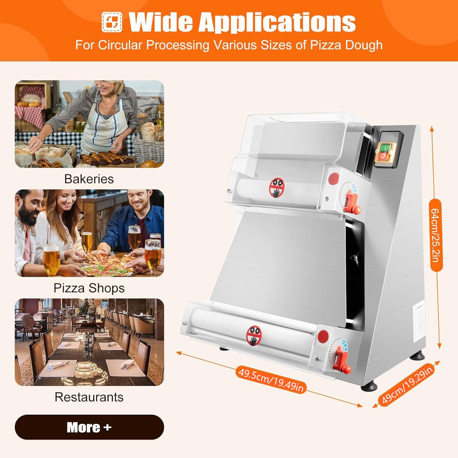 Macchina Professionale elettrica Automatica | per la preparazione e la stesura di pizze, da 3,9 a 11,8 pollici, 370 W, per stendere pizze e vari tipi di impasto per torte