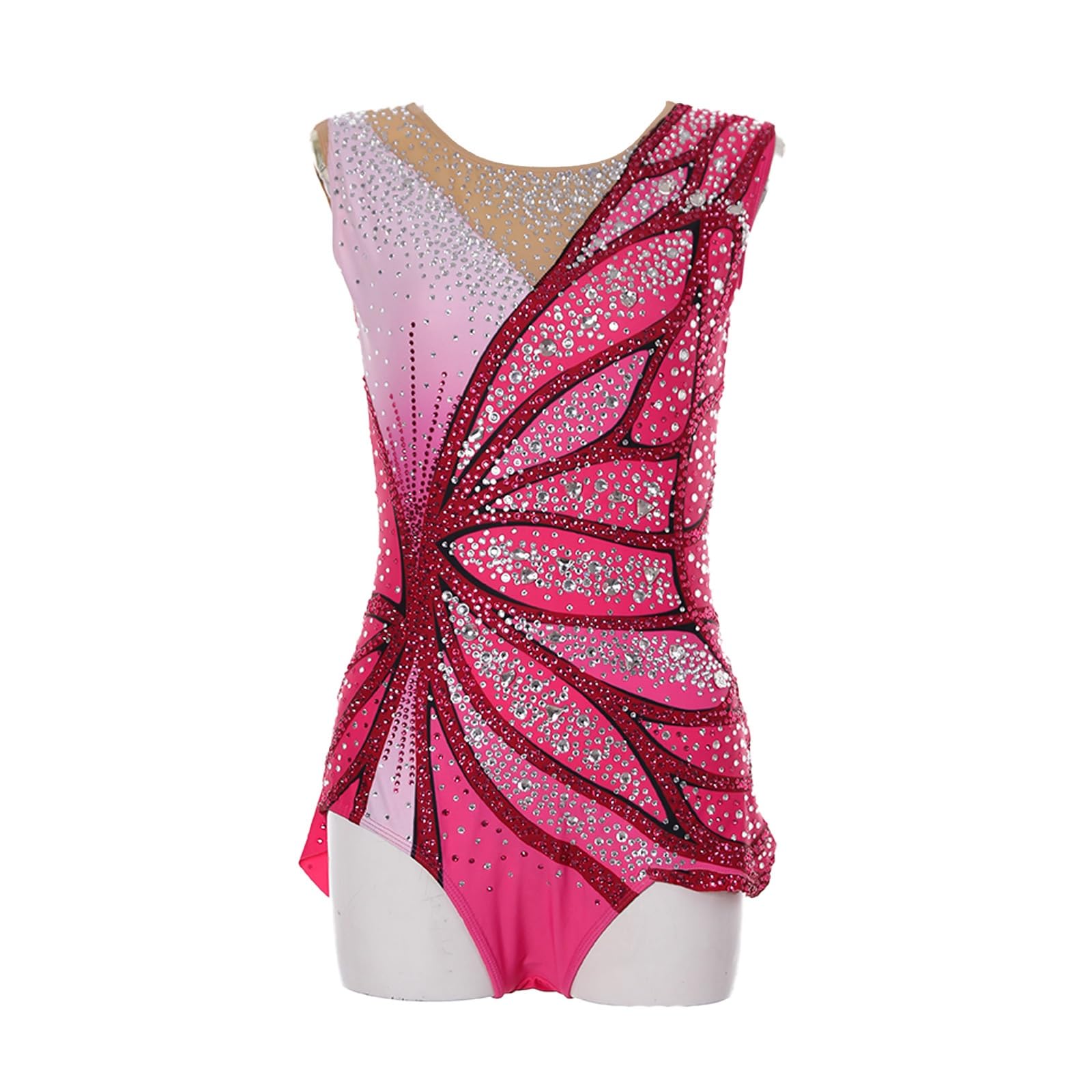 Body Da Ginnastica Artistica For Ragazze E Donne, Costume Da Competizione Senza Maniche Con Strass Rosa Scintillanti