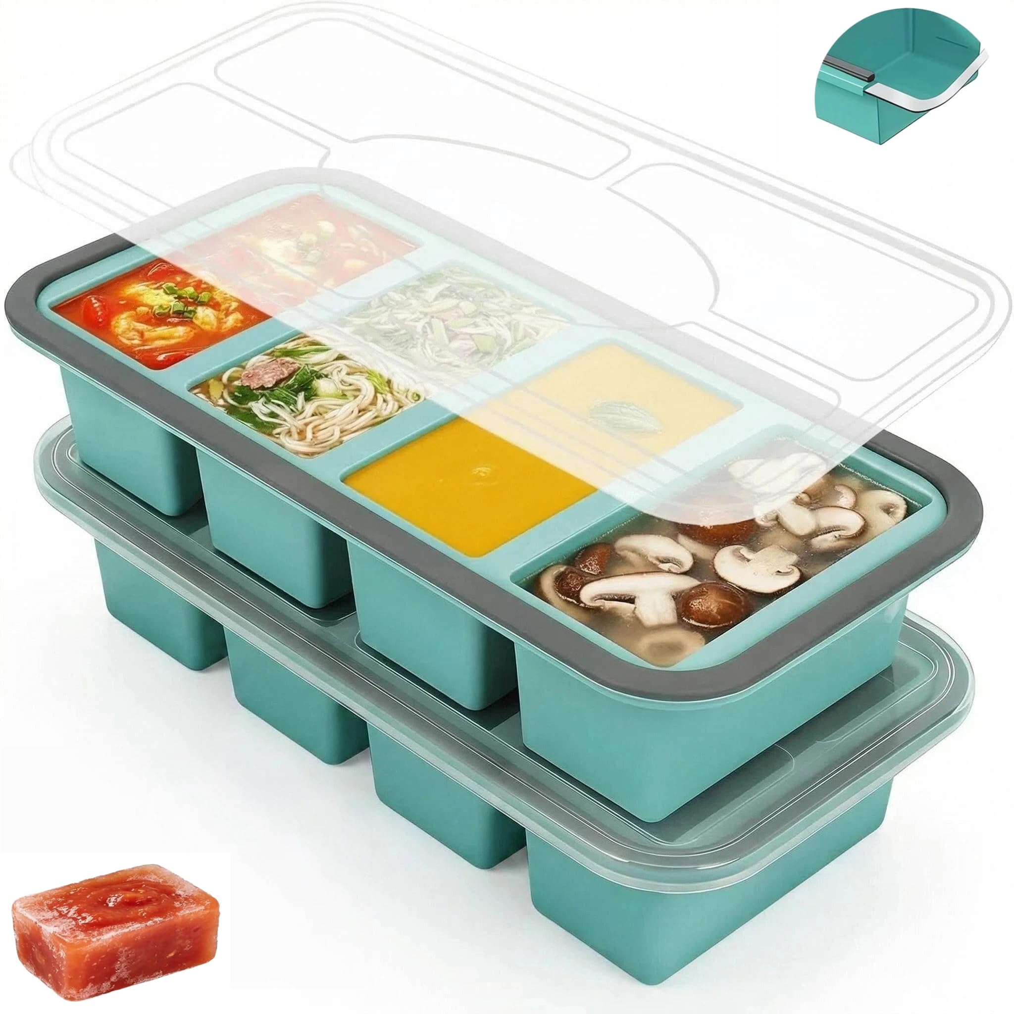 2 Pack Silicone Soup Freezer Containers, Silicone Freezer Mould with Lid