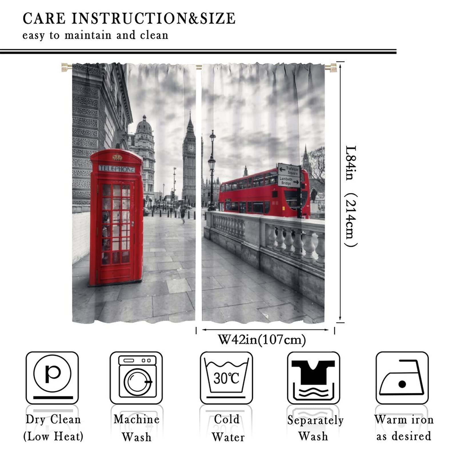 Famous Telephone Booth Curtains London UK Vintage Decor Blackout Rod Pocket Curtains Kids Boys Girls The Big Ben Symbols Bedroom Living Room Window Drapes 2 Panel Set 84x84in