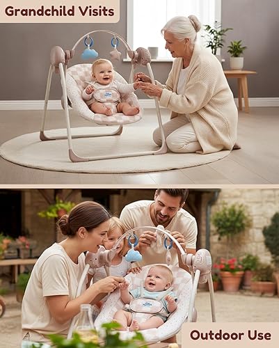 Miniatura 3 de Columpios de bebé para bebés, columpio portátil Tiny Marvels con velocidad adaptable, música, barra de juguetes extraíble, columpio plegable para