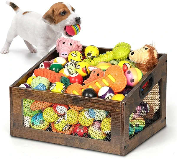 handrong Dog Toy Basket,Wood Dog Toy Box,Dogs Toys Bin,Dogs Storage Organizer,Large Cat Toys Basket Box for Living Room Outdoors Organizing Storage