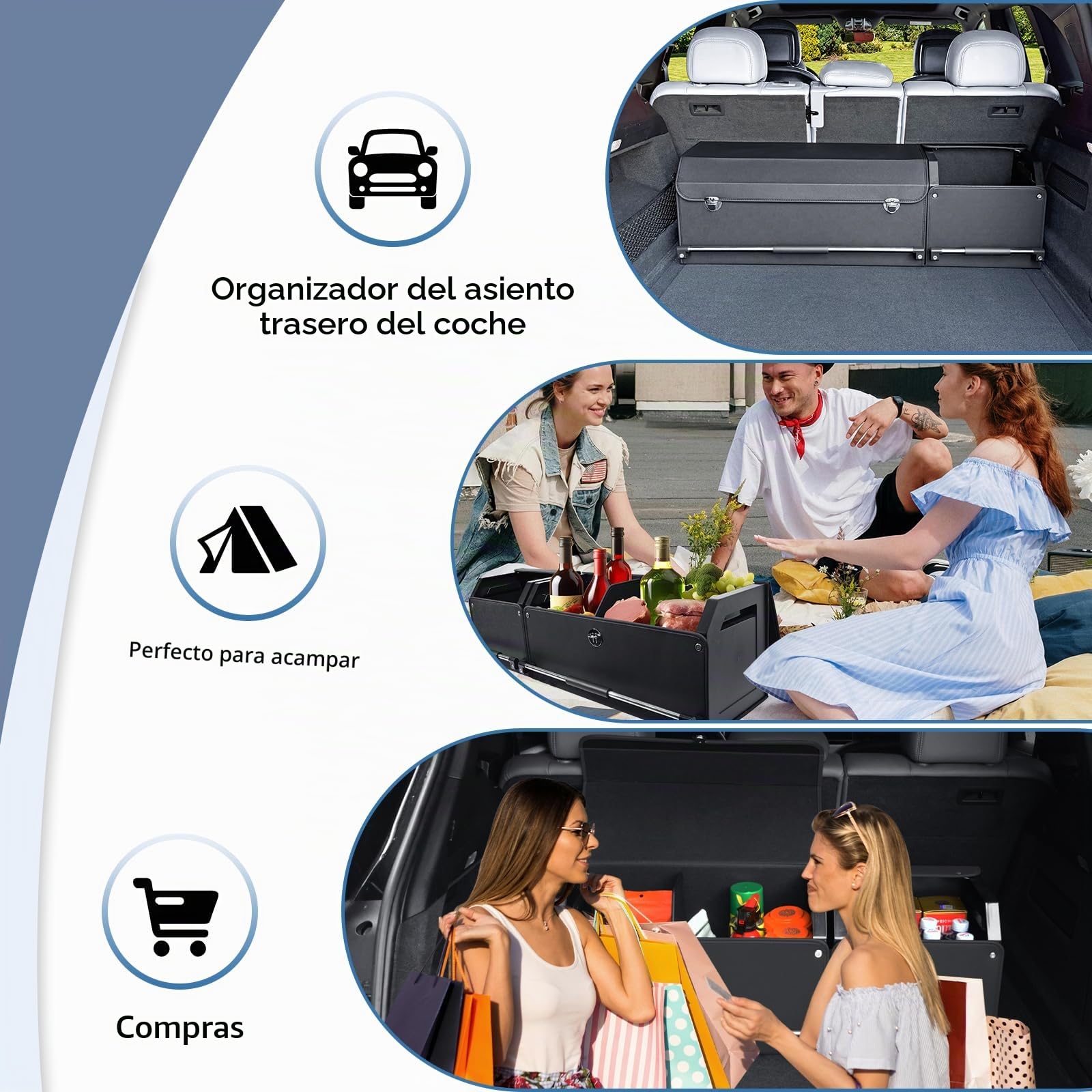 Organizador para Maletero de Coche con Tapa | Caja de Almacenamiento Modular 2 en 1 (con Subcajas) | Tamaño XXL | Asa Estable y Cuero Resistente | Marco ABS (Negro, 104x29x31cm)