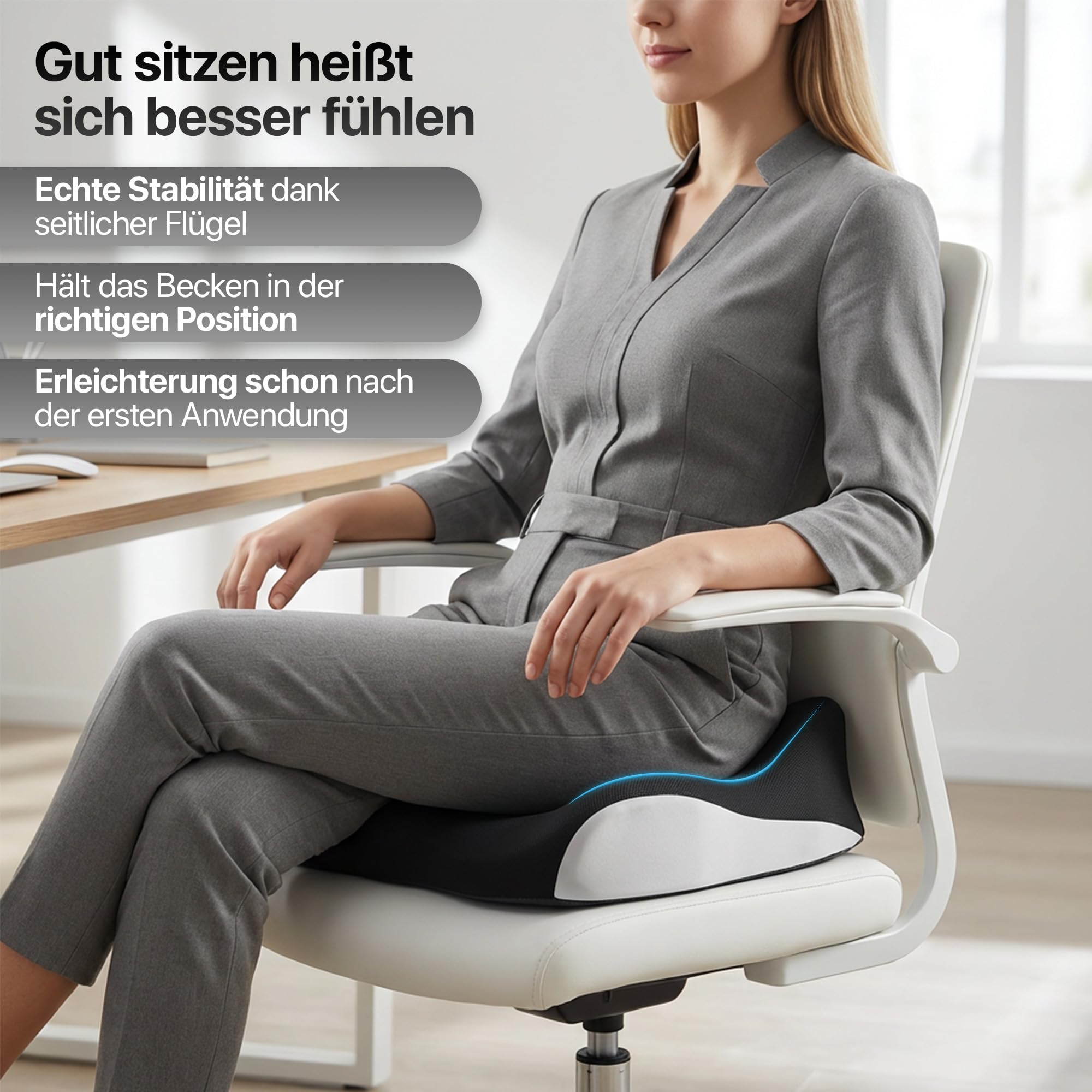 Orthopädisches Sitzkissen Steißbein Memory Foam für Bürostuhl & Auto