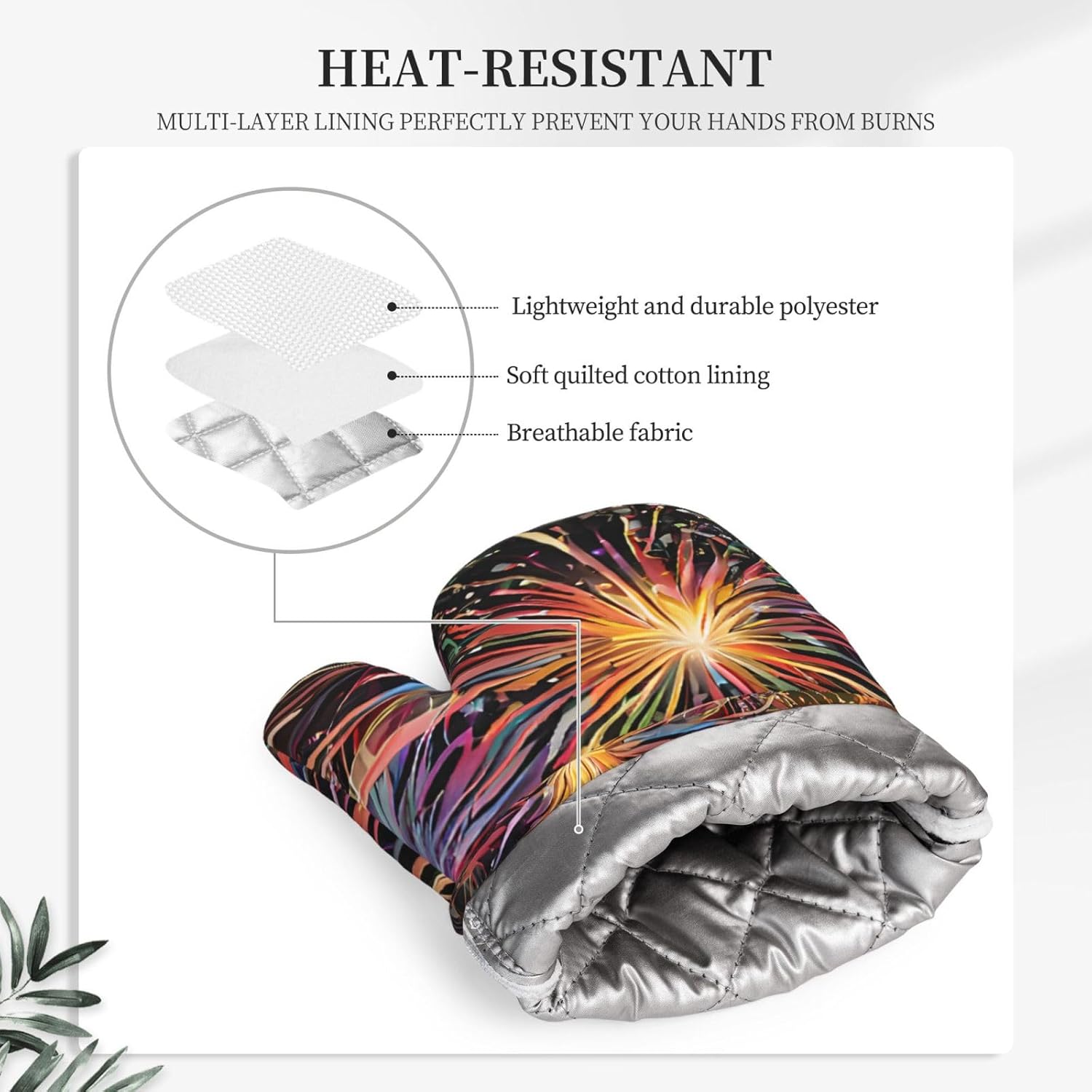 Explosion Firework 3D Oven Mitts and Pot Holders Set of 4 Heat Resistant Kitchen Gloves with Silicone Palm Hot Pads for Baking Cooking Grilling BBQ