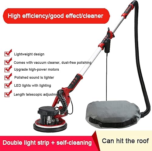 Miniatura 10 de Lijadora de paneles de yeso, lijadora eléctrica de 1250 W, máquina pulidora de jirafa con colección automática de polvo al vacío, velocidad variable