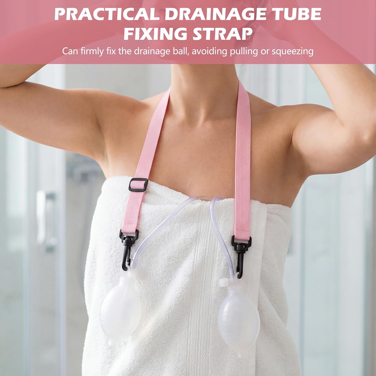 Post-Surgery Shower Lanyard for Drains (4 PCS), Adjustable Neck Holder for Mastectomy Drainage Bulbs, Safe & Effortless Post-Op Bathing Tool