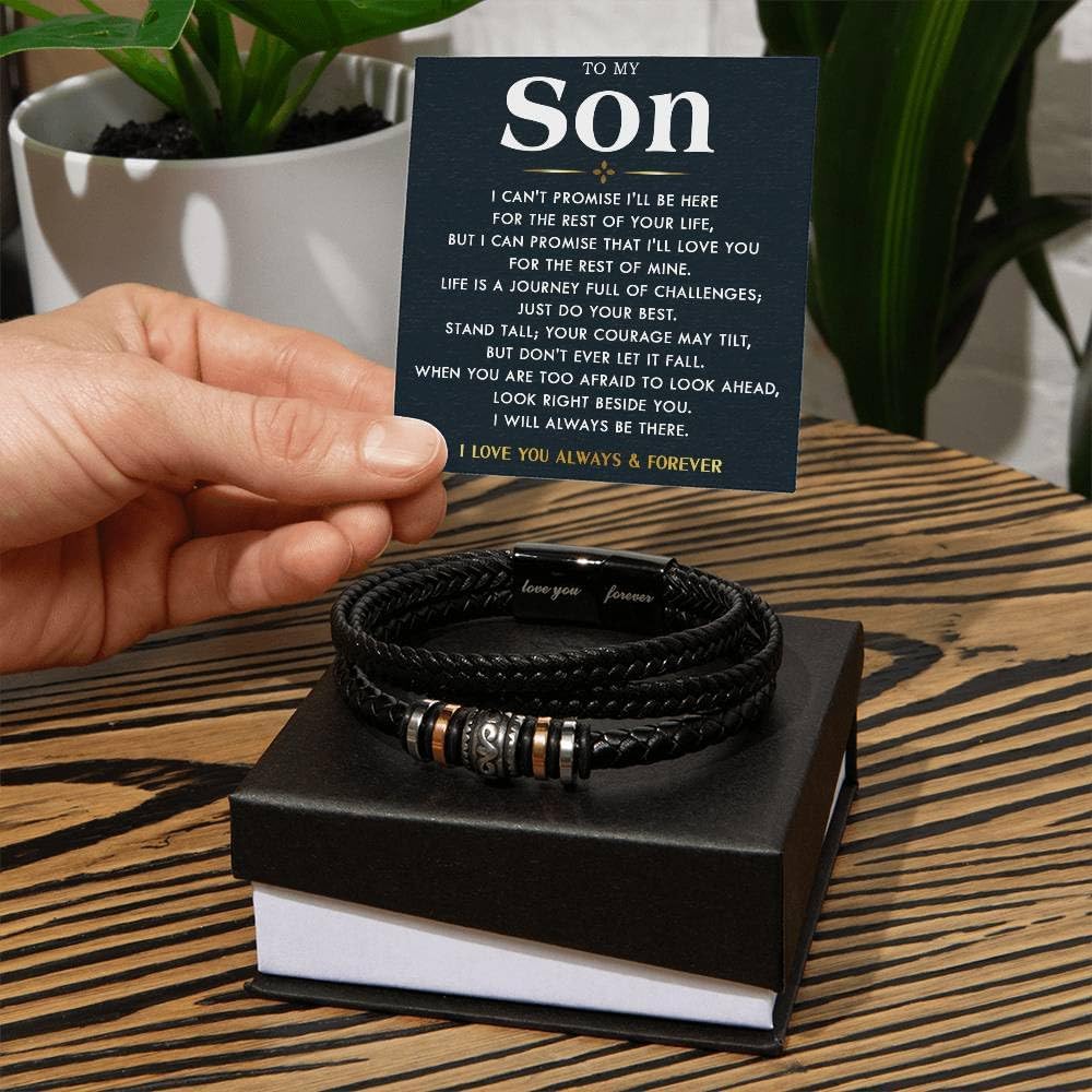 To My Son Bracelet for Son from Mom ad Dad, Leather Bracelet For Son From Dad, Son Gifts from Mom, Graduation Gift For Son, Men Bracelet, Son Birthday With Message Card and Gift Box - Image 2