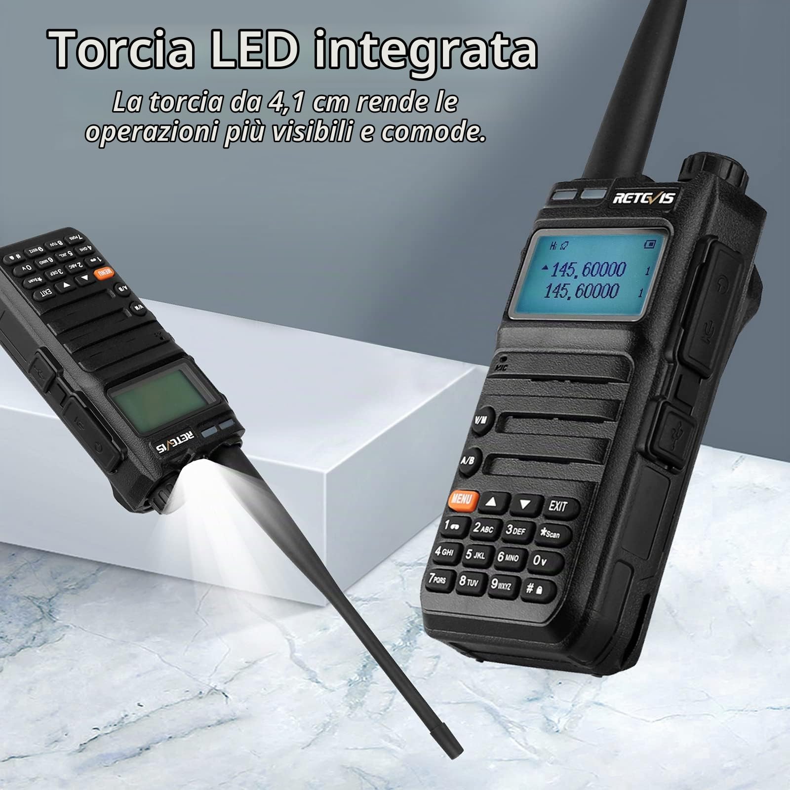 Retevis RA685 Amateur Radio, Doppia Banda Walkie Talkie Professionali, 5W 1800mAh Ricaricabile, LED 128 Canali, Radio Ricetrasmittenti Lungo Raggio per Radioamatori, Principianti, Caccia (Nero, 1PZ)