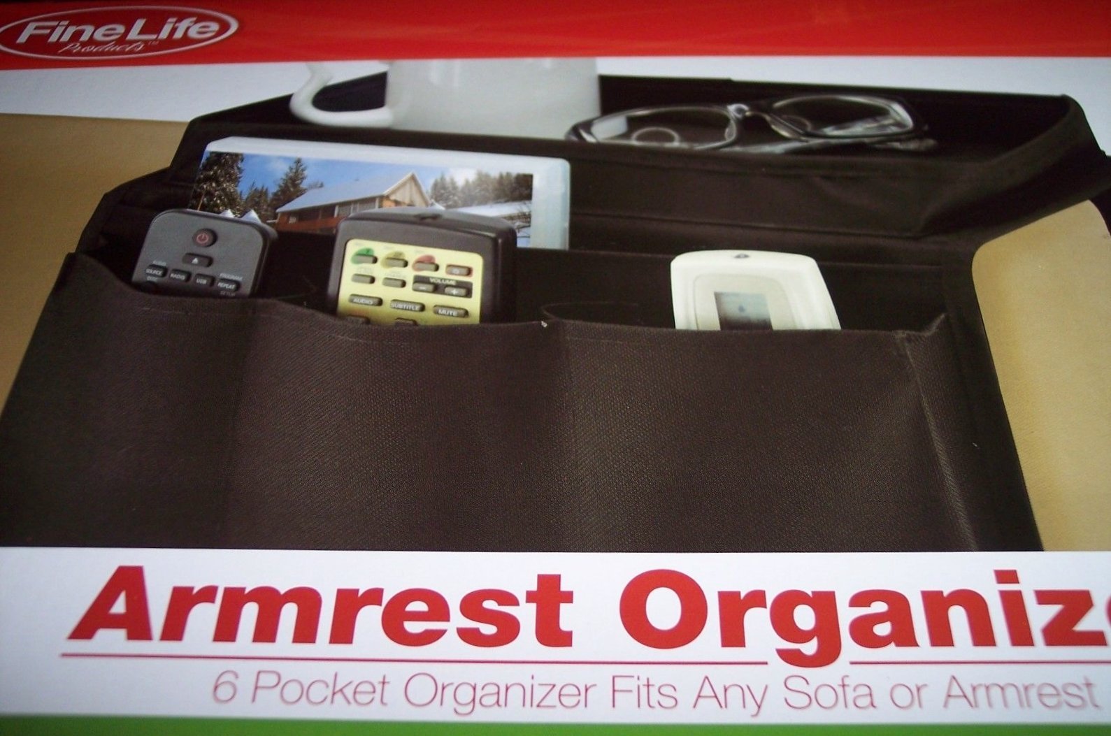 FineLife Products Armrest Organizer; Black; 6 Pocket Organizer Fits Any Sofas or Armrest