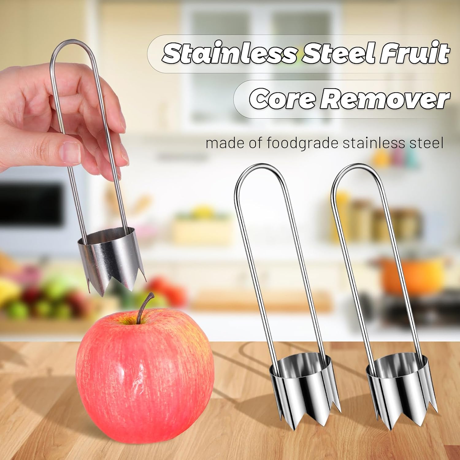 JJUNW Apple Corer, Stainless Steel Apple Core Remover Tool, Pineapple Corers And Slicer Bell Pepper Corers, Kitchen Gadgets Pepper Seed Corer Remover for Vegetable Fruit(2Pcs)