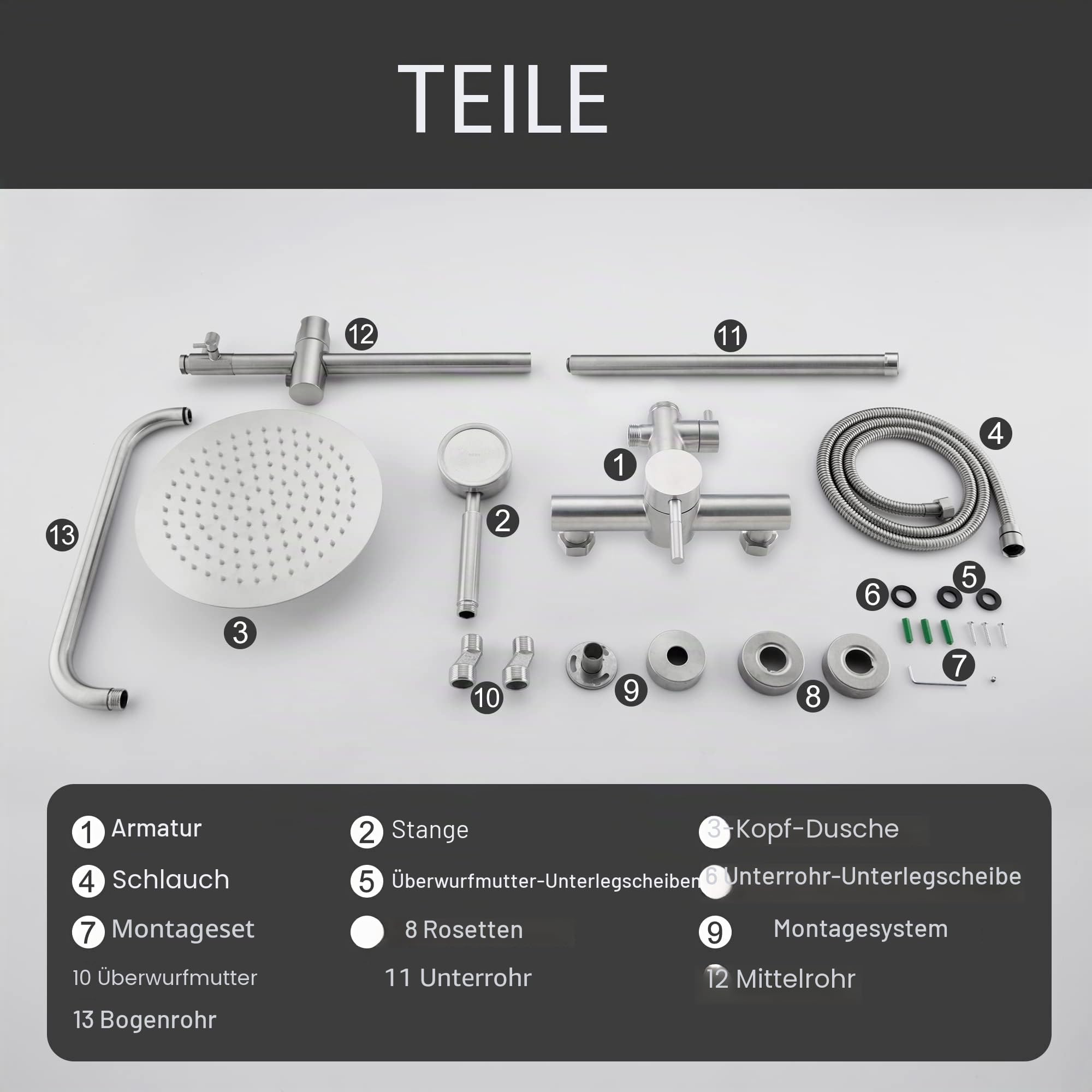 SS304 Duscharmatur-Set – Outdoor-Set – Außenarmaturen mit gebürstetem Nickel-Duschkopf & Handbrause – Hochdruck