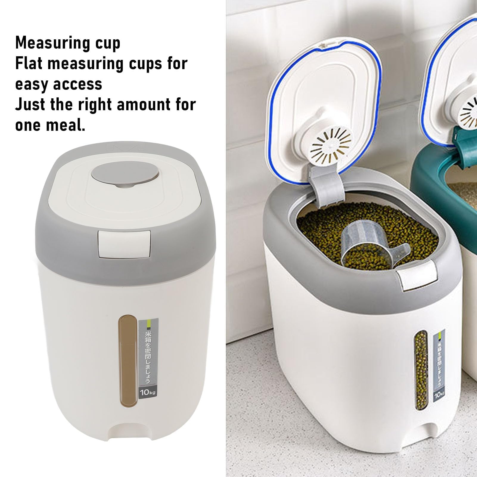 Dispensador de Arroz y Cereales, Contenedor Hermético para Cocina, 10 Kg de Capacidad, Recipiente de Almacenamiento para Encimera
