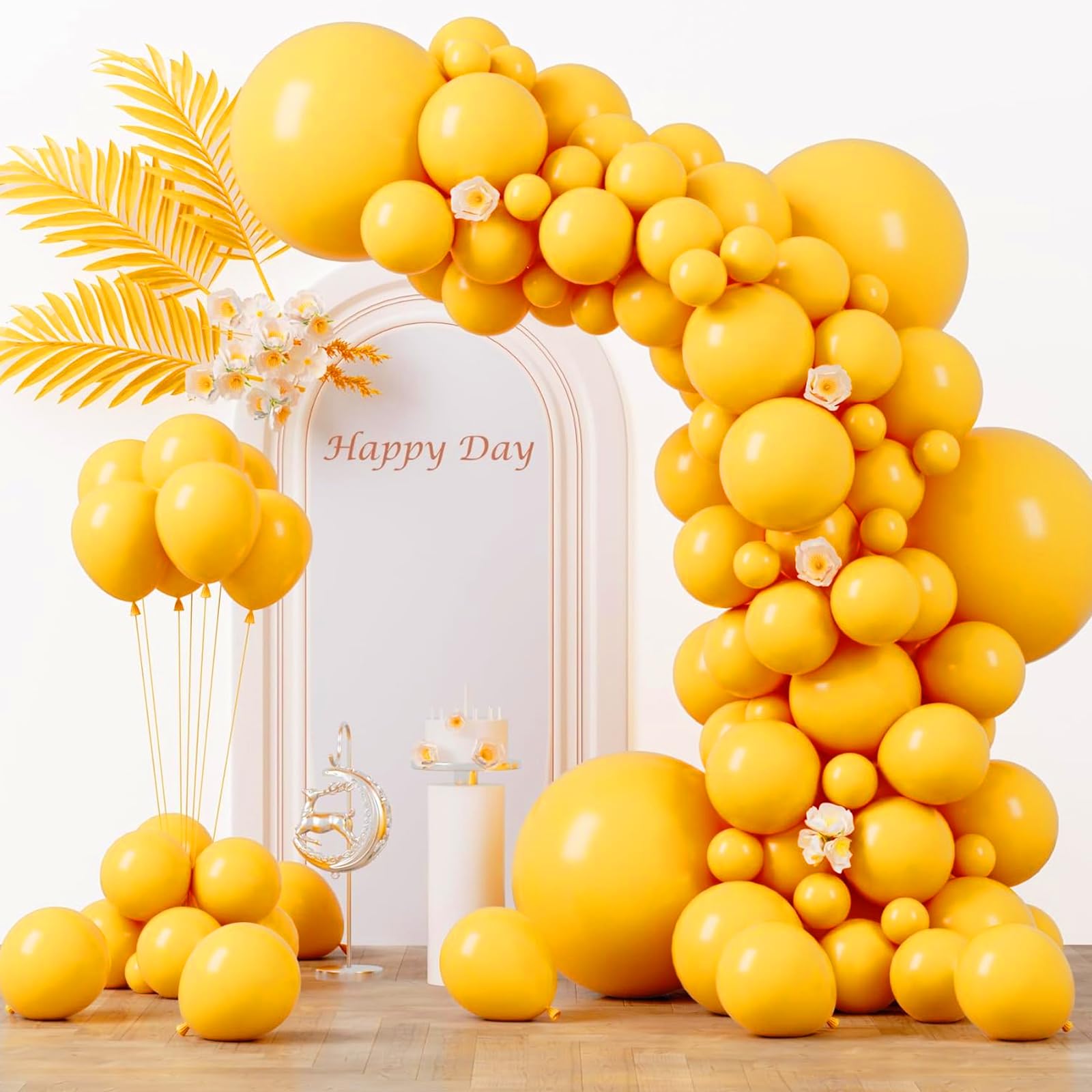 Voircoloria 130pcs Mustard Yellow Balloons Arch Kit, 18 12 10 5 Inch