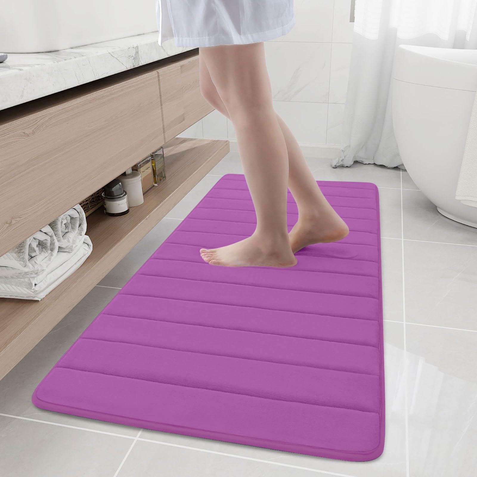 Buganda Memory Foam Bath Mat, 55" x 24", Ultra Soft and Non-Slip Bathroom Rugs, Water Absorbent and Machine Washable Bath Rug Runner for Bathroom, Shower, and Tub, Violet