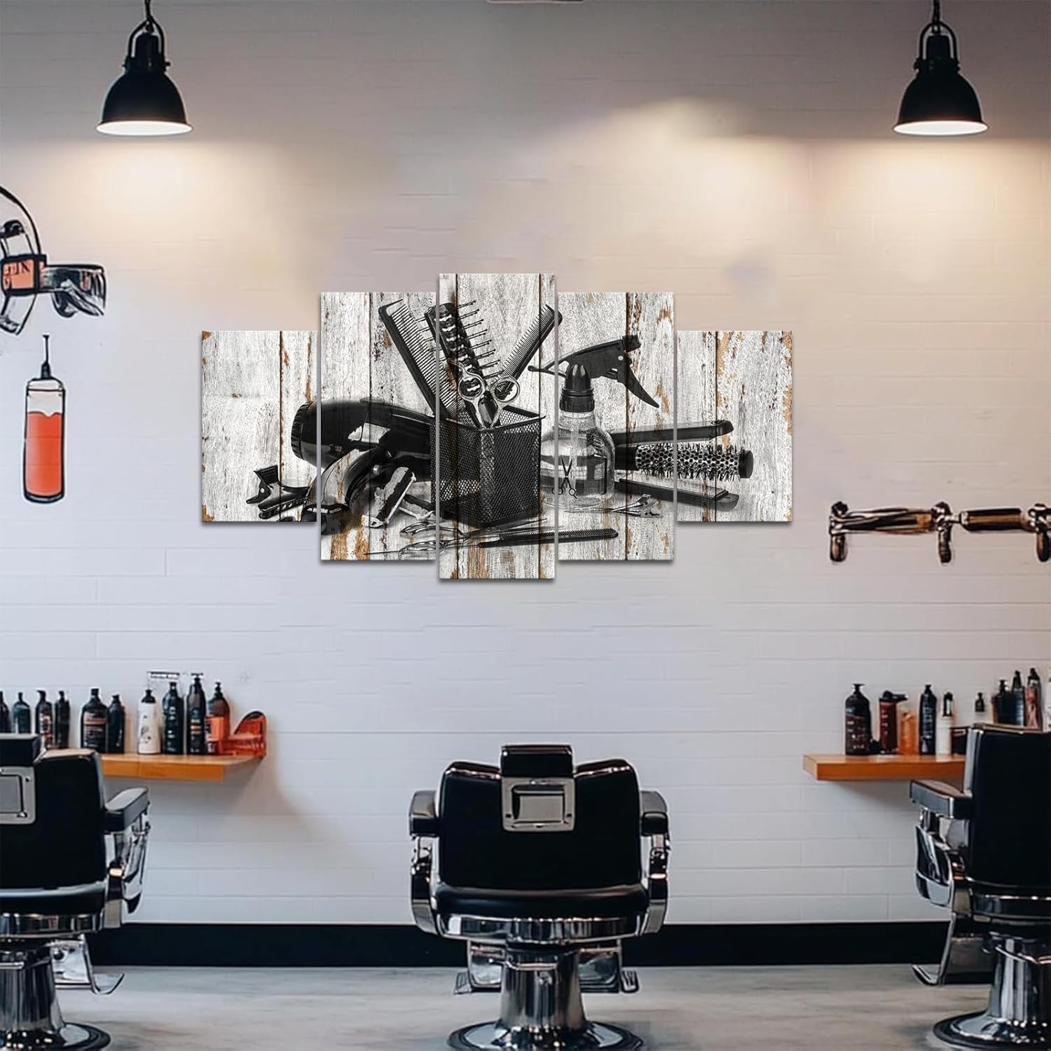 Conipit Hair Salon Pictures Wall Decor Barbershop Tools Wall Art Hair Salon Canvas Art Framed Ready to Hang Large 5 Pieces