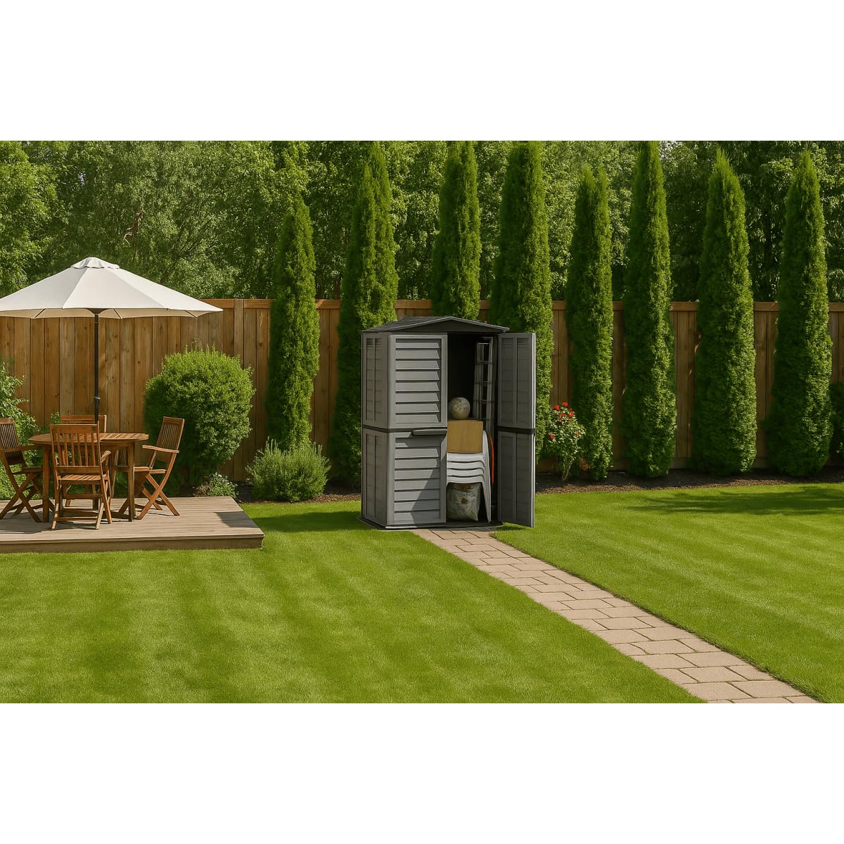 Art Plast – Caseta de jardín exterior, 151 x 83 x 200 cm, color gris antracita, funda de almacenamiento de polipropileno duradero, antiUV, doble puerta y suelo integrado para herramientas y muebles de