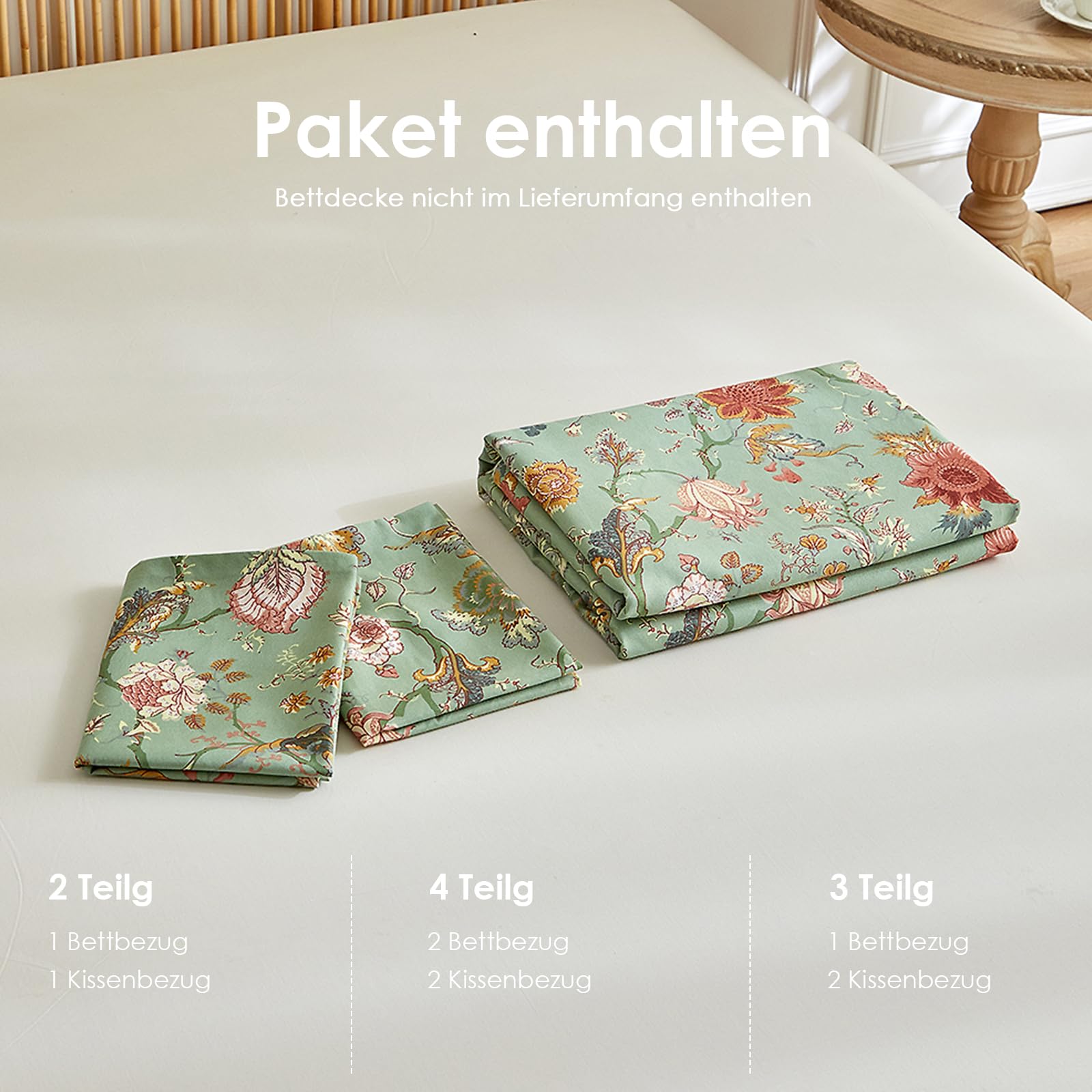 Freyamy Grün Bettwäsche 200x220,Exotisch Bunt Blumen Bettwäsche-Sets 3tlg,Luxus Botanisch Wende Bettwäsche Weich Gewaschene Mikrofaser Bettbezug mit Reißverschluss und 2 Kissenbezüge 80x80cm