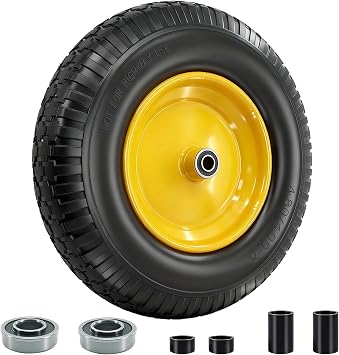 4.80/4.00-8 Tire and Wheel,16Solid Tires,Excellent quality and High performance,Wheelbarrow Wheel with 3-7Centered Hub,5/8"&3/4" Bearing,Fit for Wheelbarrow/Wagon/Trolley/Garden Cart
