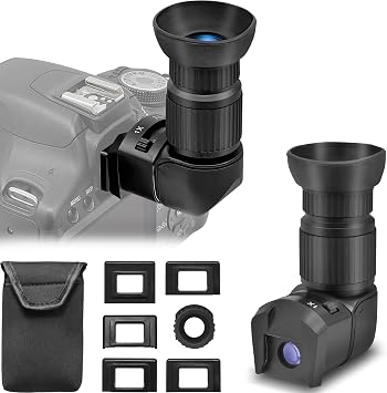 Right Angle Viewfinder - 360Rotating and 1X/2.5X Magnification Camera Viewfinder with 6 Mounting Adapters for DSLR Camera Such as Canon, Nikon, Pentax, Minolta, Dynax, Samsung