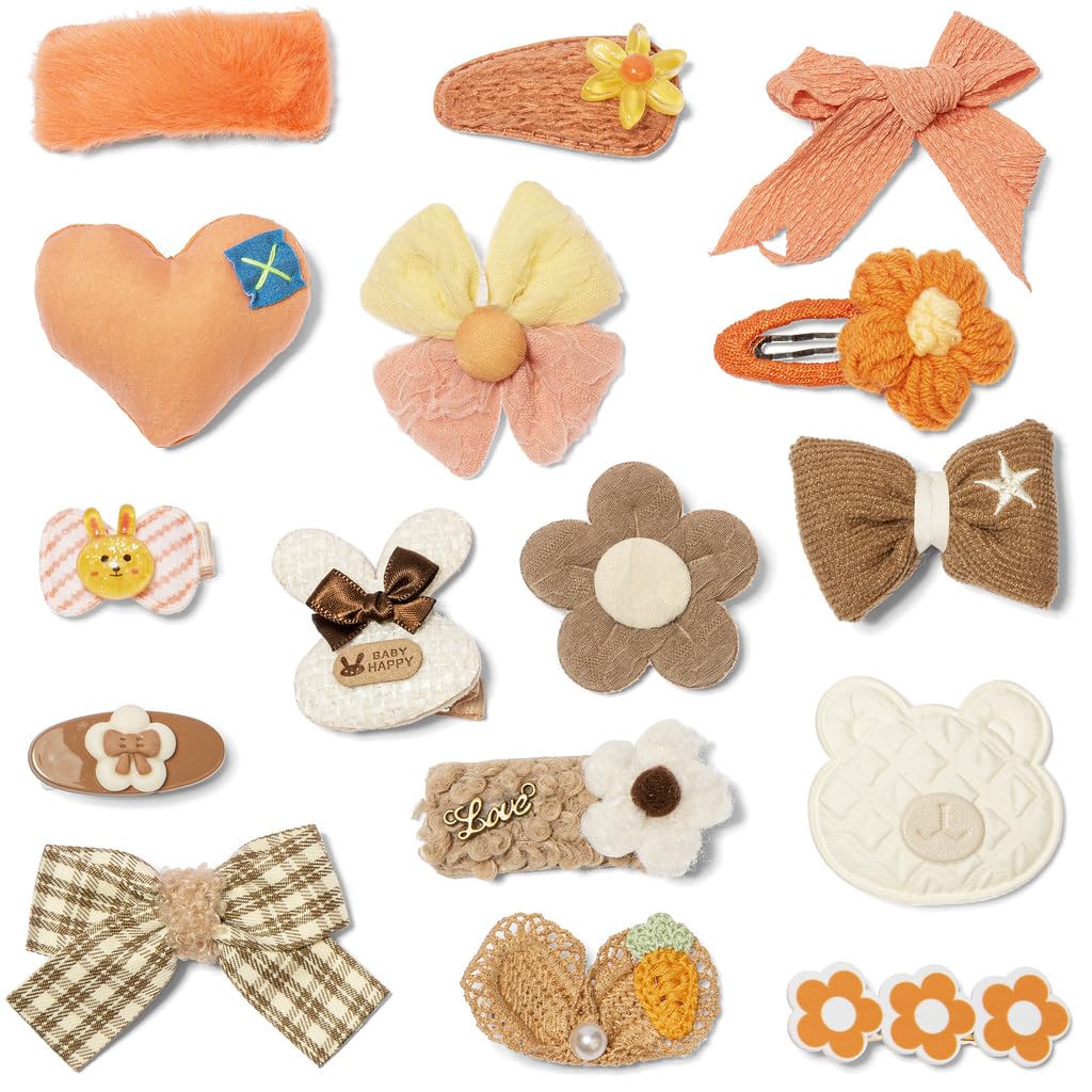 Hair Clips for Girls 16 Pcs No Slip Assorted Barrettes for Kids Bows Orange Brown Cute Hair Accessories for Little Girls Teens Toddlers Child Kids