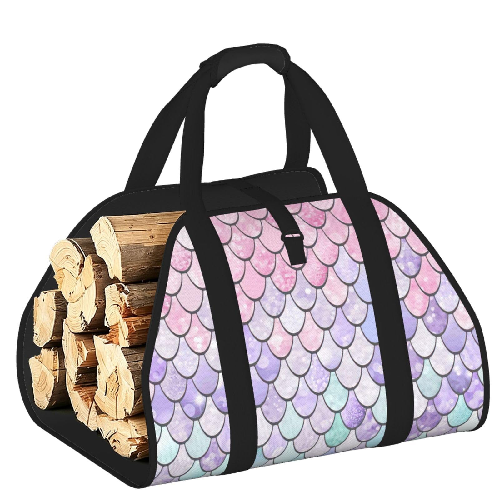 Mermaid Pastel Pink Purple Aqua Tea Print Firewood Bag Wood Waterproof Versatile Camping Picnic Storage Daily Home