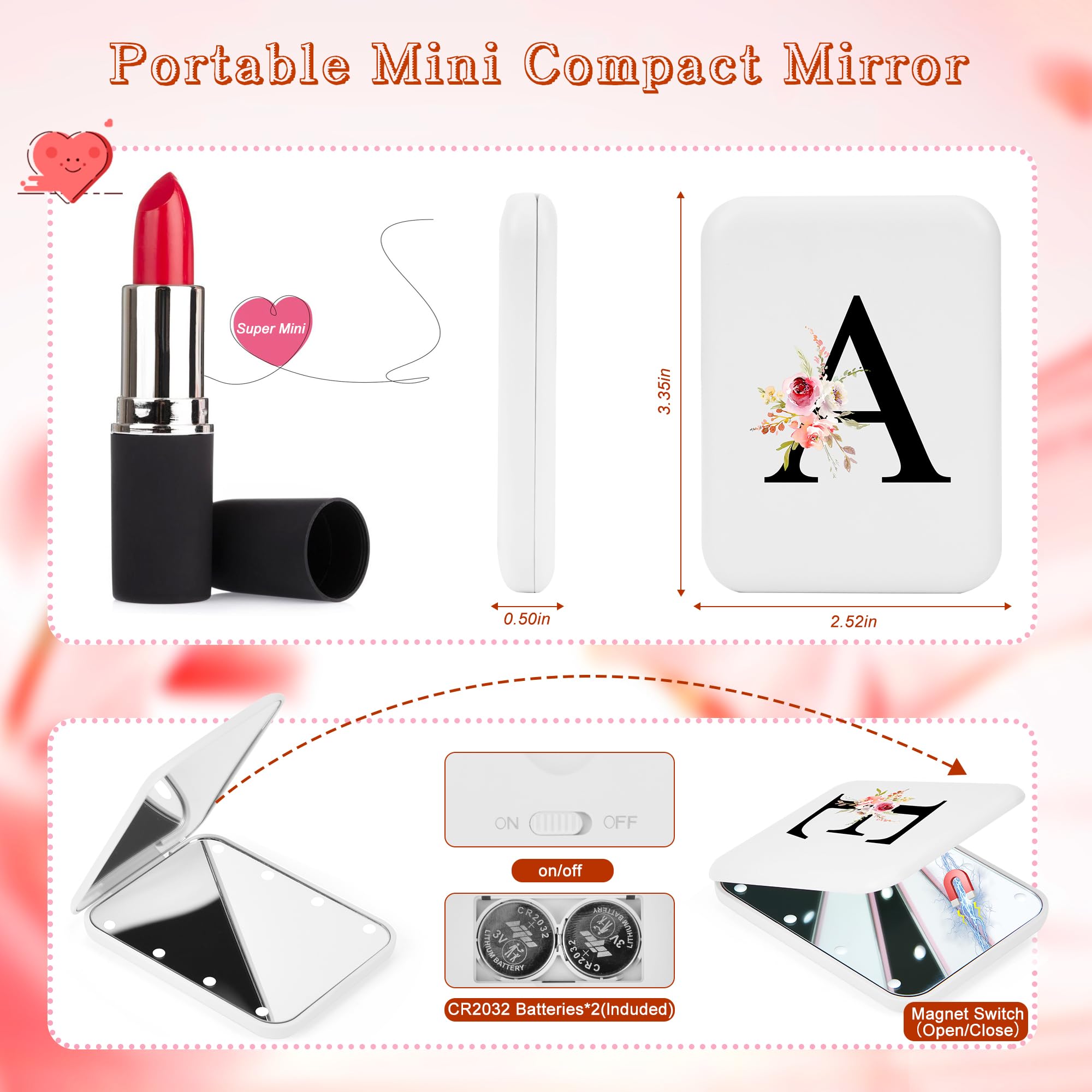 Personalisiertes Geschenk: LED-Make-up-Spiegel Mit Licht & Initialen - Faltbar, 1x/3x Vergrößerung