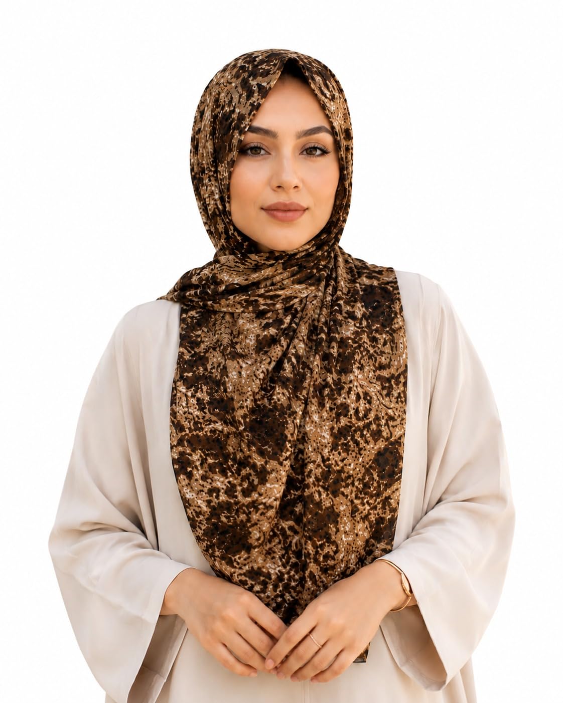 Women's Premium Brown Printed Hijab Scarf | Soft Lightweight Chiffon Islamic Head Scarf | Elegant Designer Shawl, Stole & Wrap for Women-picture-44