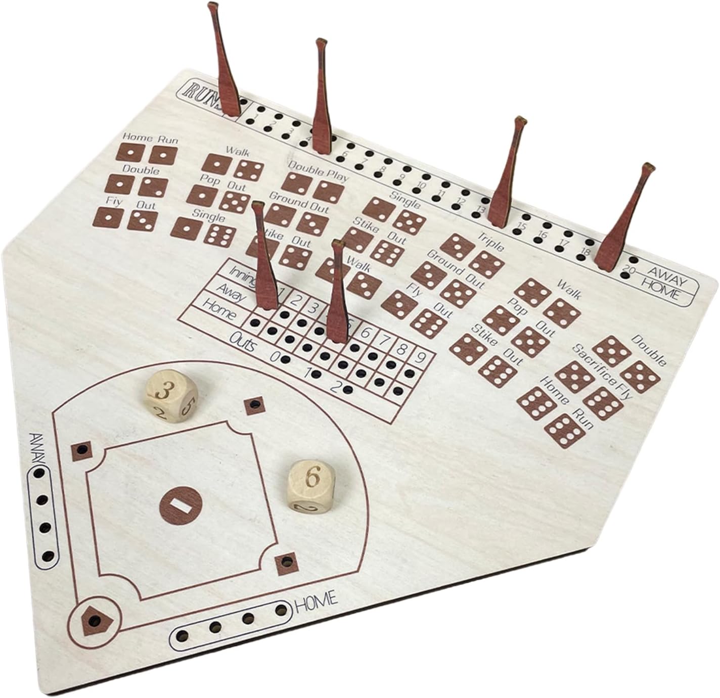 2026 Baseball Board Game, Baseball Dices Board, Wooden Baseball Travel Game with Baseball Bat, Baseball Game and Indoor Table Game for Family