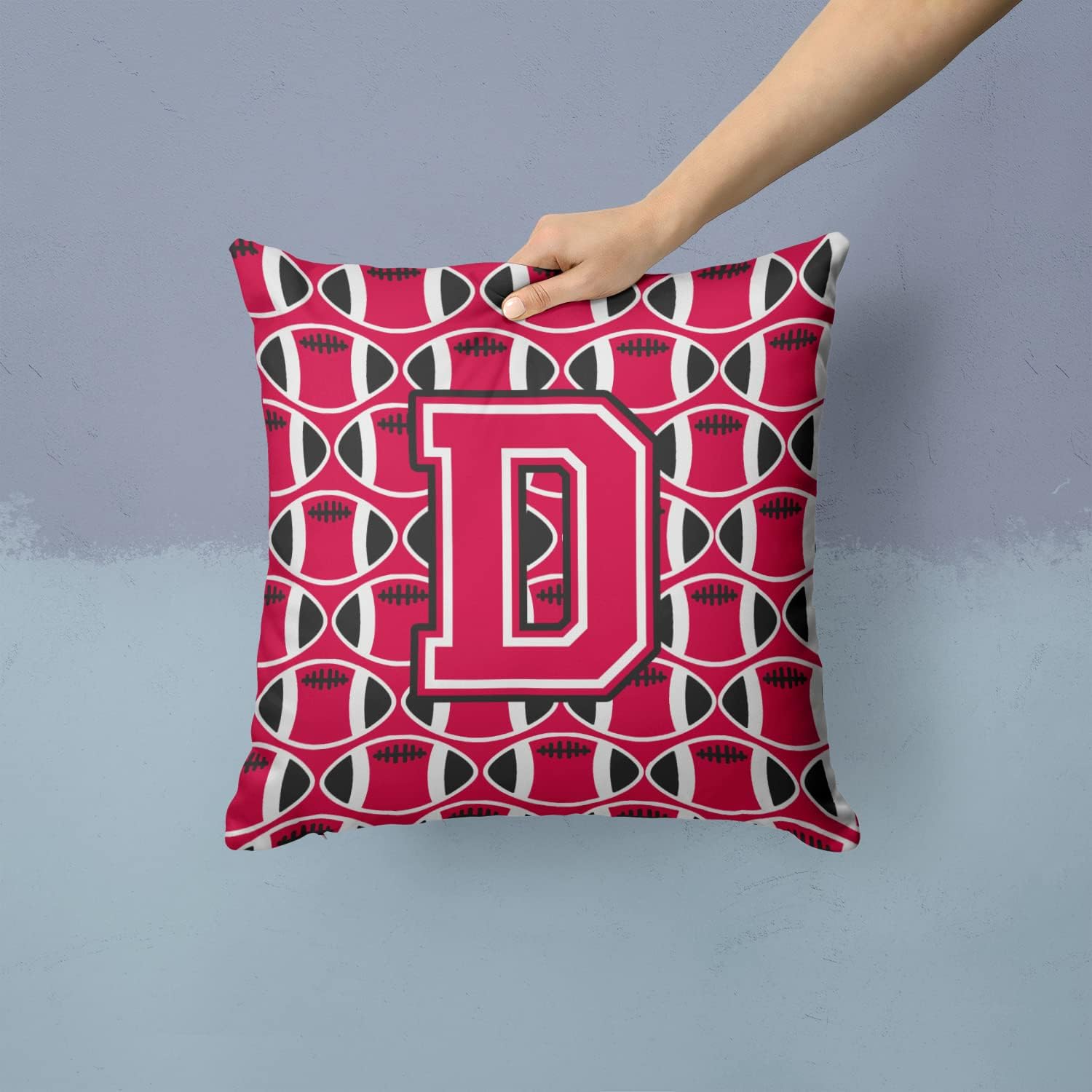 Caroline's Treasures CJ1079-DPW1414 Letter D Football Crimson and White Fabric Decorative Pillow 100% Machine Washable Pillow, Indoor or Outdoor Decorative Throw Pillow for Couch, Bed or Patio