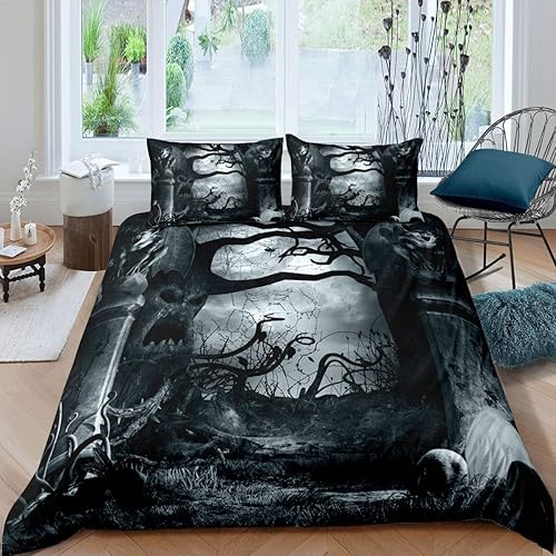 Erosebridal Juego de ropa de cama con diseño de árbol de Halloween, tamaño matrimonial, funda de edredón gótica espeluznante para adolescentes,