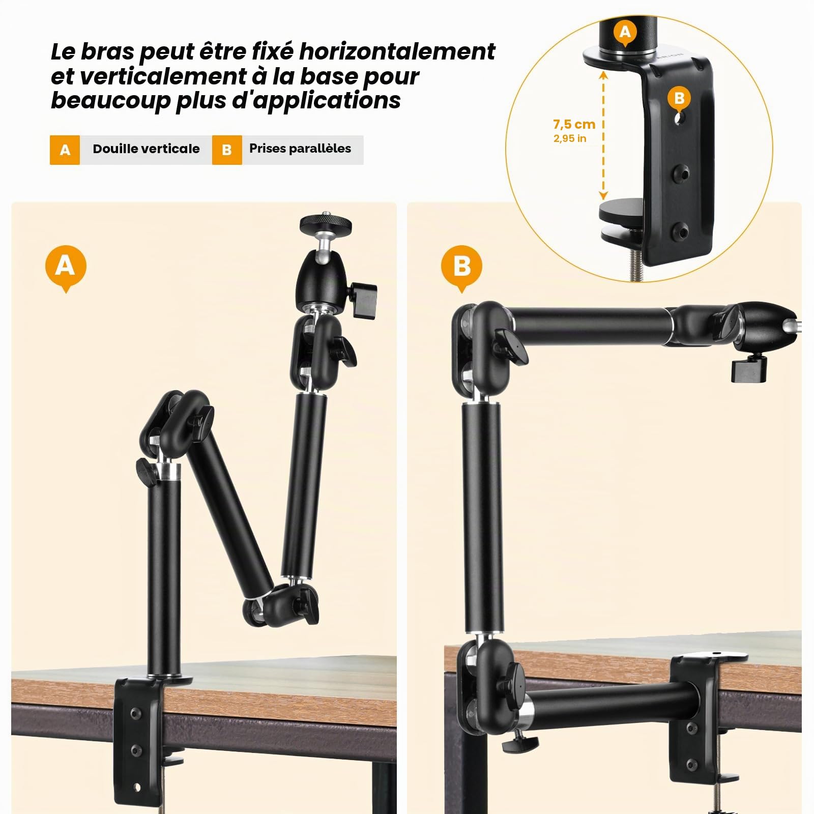 TARION Trépied supérieur Support de Bureau pour caméra Bras articulé Flexible à 360° avec vis de 3/8'' et vis de 3/8'' à 1/4'' pour appareils Photo Reflex numériques Anneau Lumineux de projecteur (M)