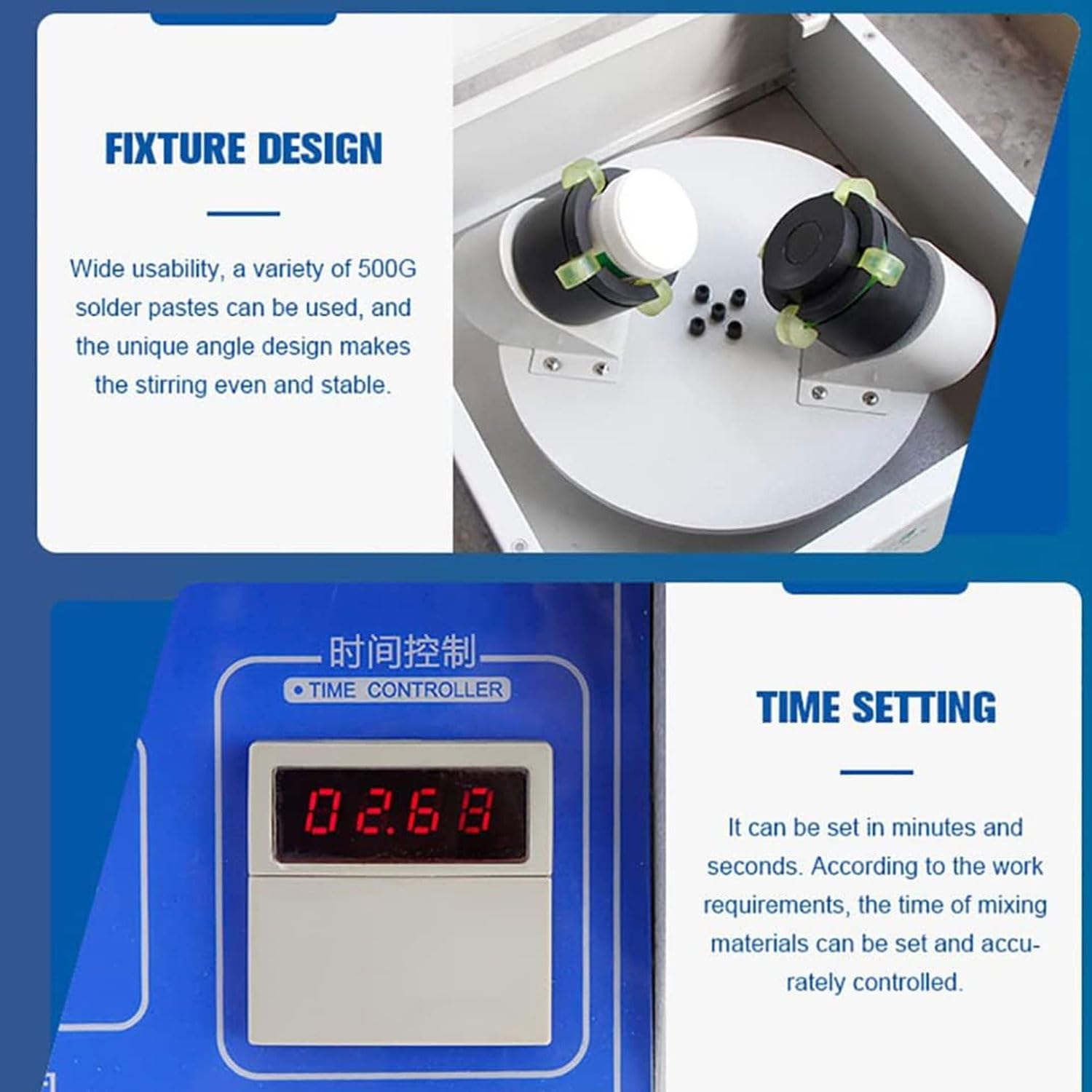 Mezclador automático de pasta de soldadura, 2 mezcladores de lodos de estaño, pantalla digital LED, velocidad de 1350 rpm, tiempo ajustable de 0,01 s a 99 h99s, ideal para agitar, mezclar y desairear