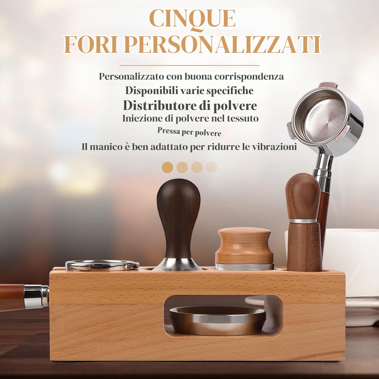 EFUTURETIME Coffee Tamper Station 58 mm Regolabile, Legno Antiscivolo