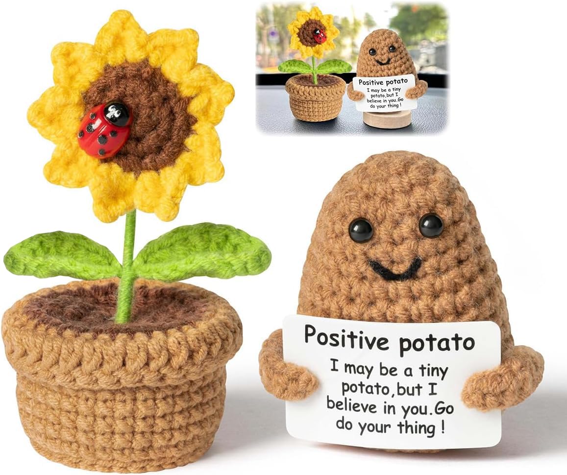 Mini Patata Positiva – Peluche De Girasol Hecho A Mano, Regalo Original Para Amigos, Llavero O Decoración