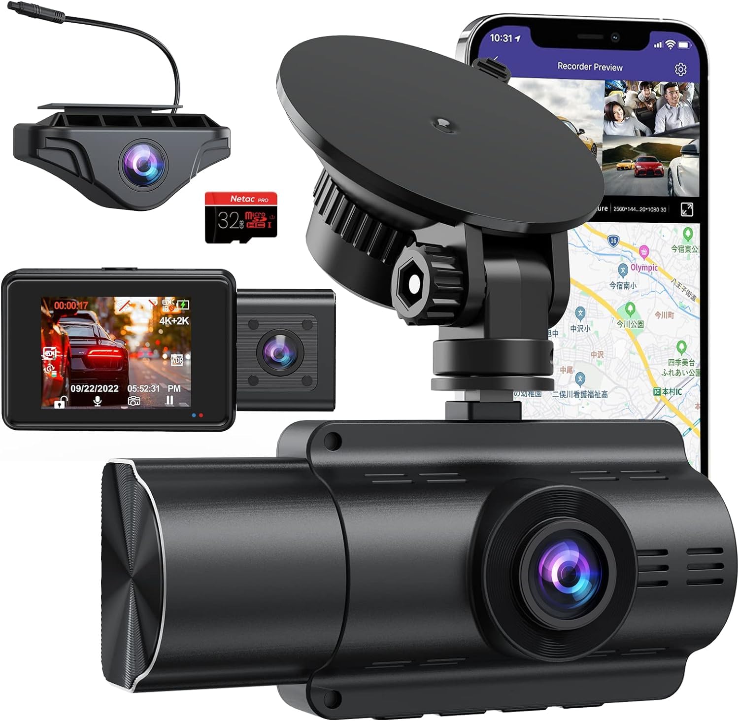 Amazon.co.jp: LAMONKE ドライブレコーダー 3カメラ 4K Wi-Fi搭載 小型 