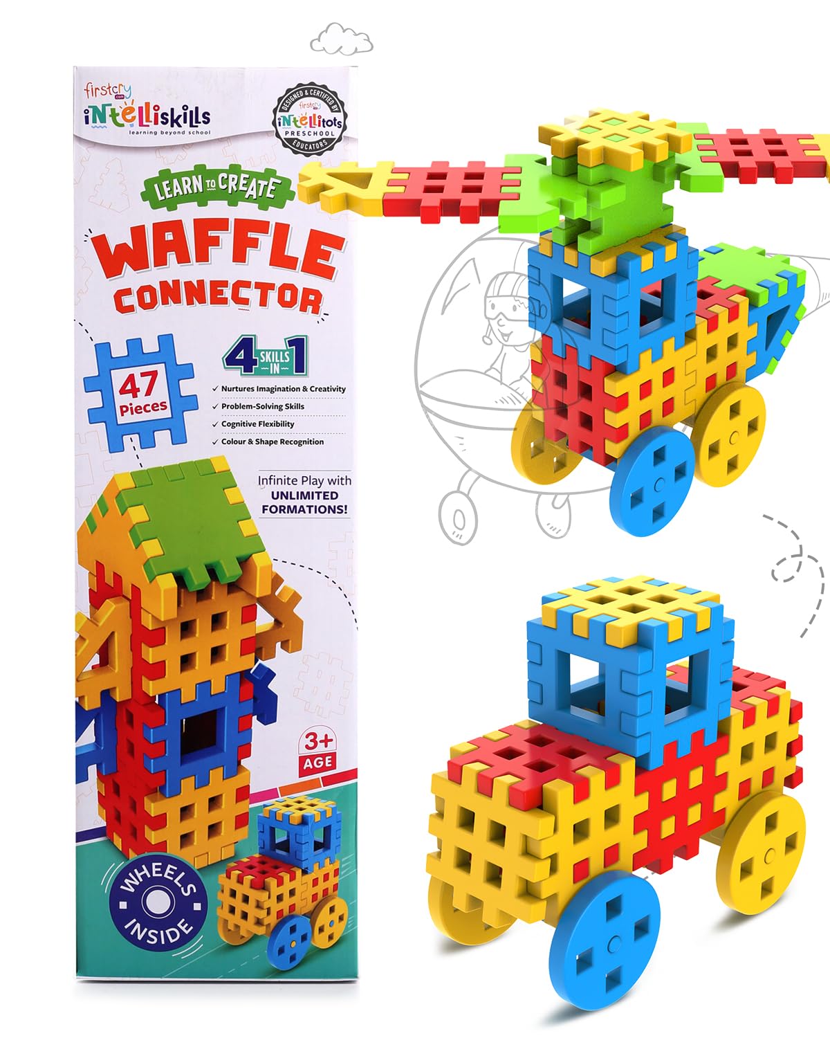 Firstcry Intelliskills Premium 47 Pcs Huge Waffle Connector