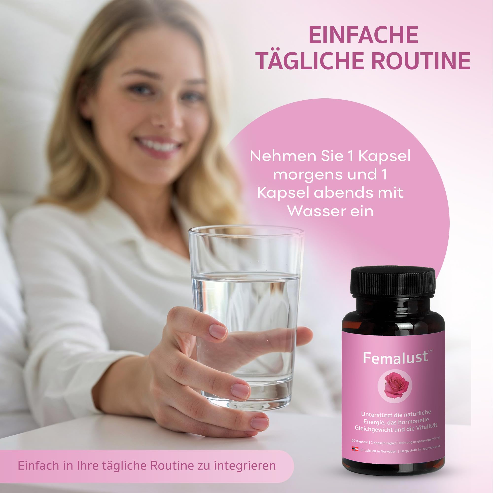 Femalust™ für weibliche Vitalität, Östrogen & Leidenschaft –Damiana, Panax ginseng,Muira Puama, Gokshura (Tribulus Terrestris), Vitamin D3, Vitamin E - Vegetarisch, gluten & laktosefrei - 60 Kapseln