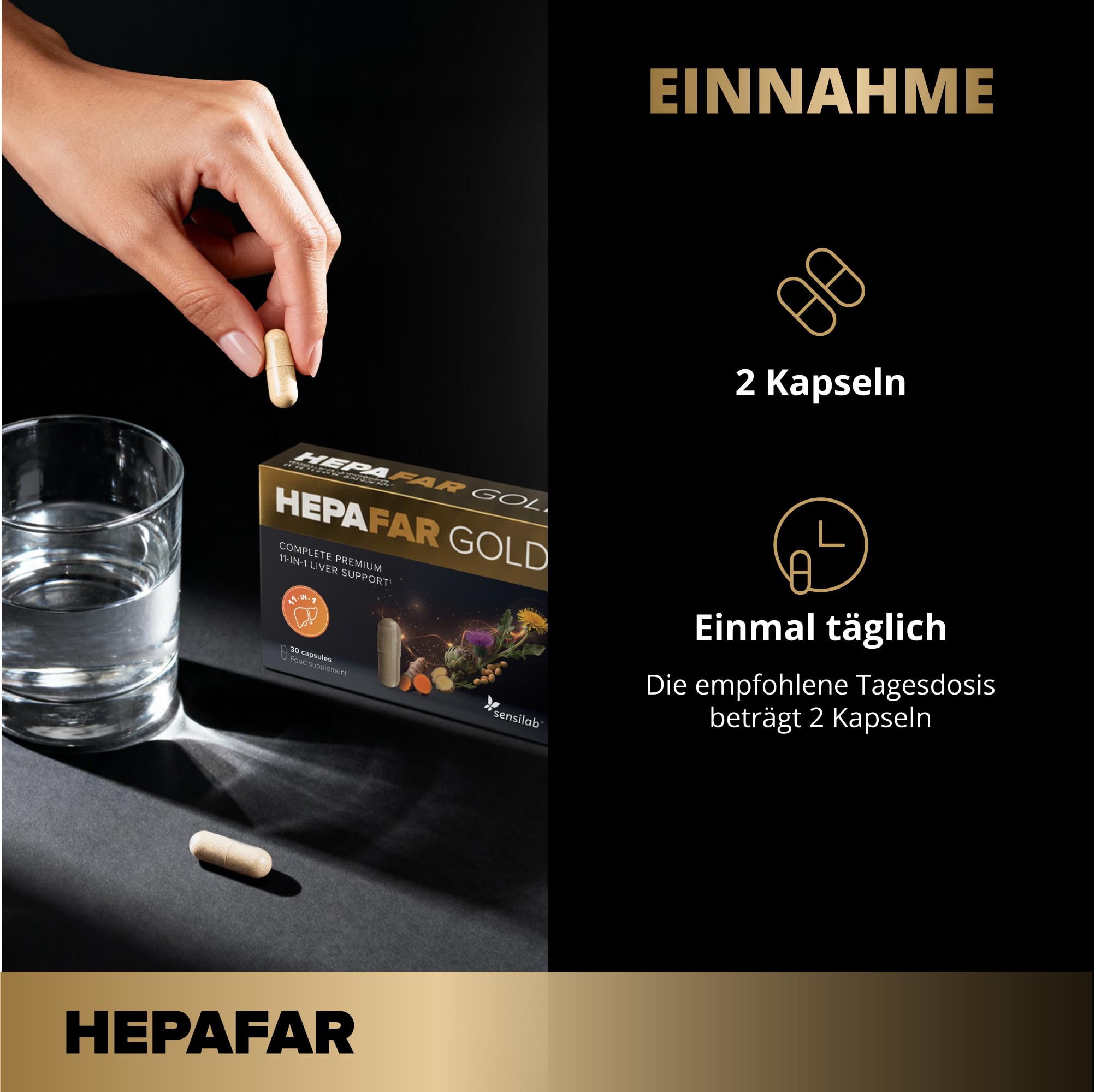 Hepafar Gold Premium mit Glutathion, Kurkuma, Mariendistel, Cholin, Artischocke und Ingwer – Nahrungsergänzungsmittel für die Leber, 60 Kapseln, von Sensilab