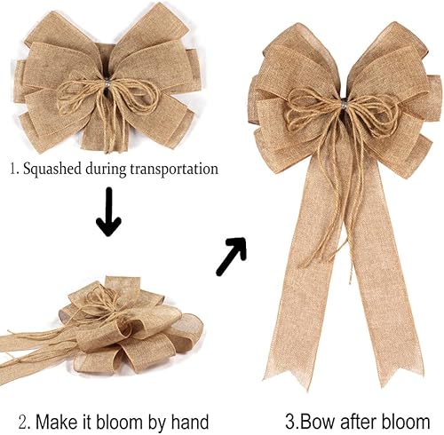 Miniatura 4 de 2 paquetes de lazos grandes de yute y arpillera para coronas, lazos rústicos para manualidades de granja, envoltura de árbol, adorno de puerta