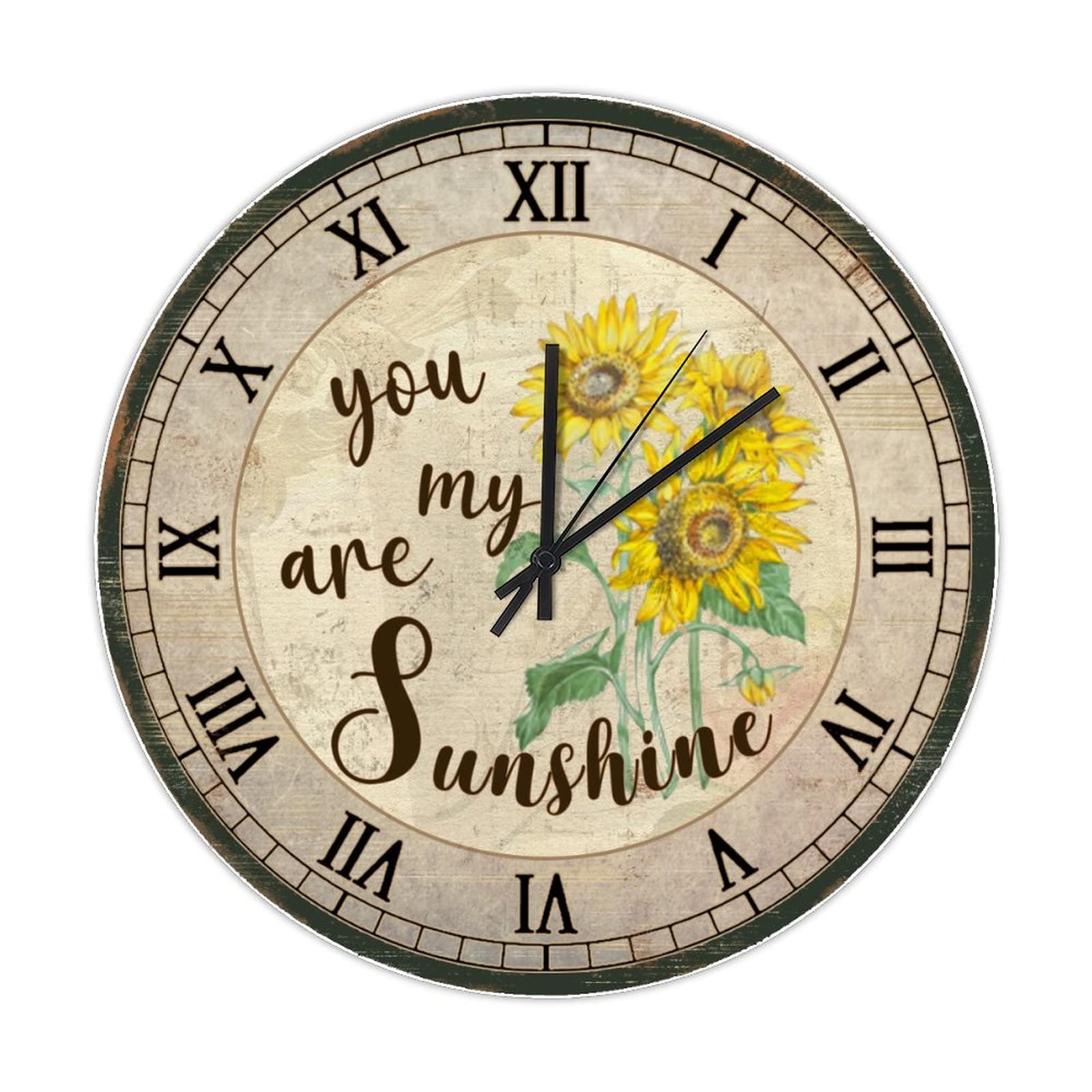 Horloge murale en bois tournesol rétro chic silencieuse de 38 cm