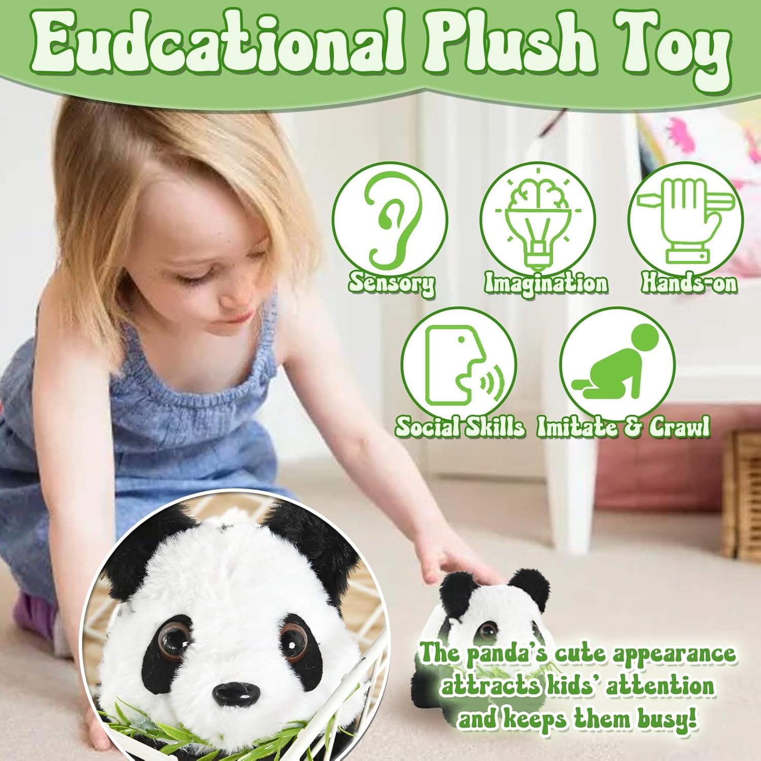 STAY GENT Electronic Panda Toy with Sound for 3+ Kids, Interactive Animated Plush Toy Panda Walking & Wiggling Ear, Educational Stuffed Animal Gifts for Toddlers Boys Girls Birthday Xmas