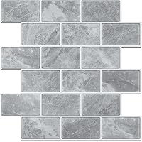 Vista 1 de Lagute Azulejo adhesivo para salpicaduras de azulejos de metro de mármol con lechada gris para cocina y baño, impermeable (diseño más grueso) 12 x
