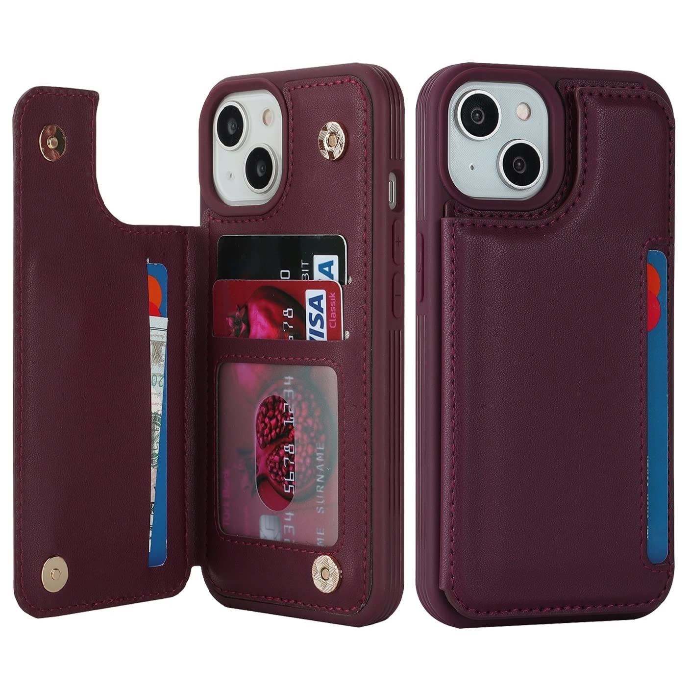 iCoverCaseCompatible with iPhone 13 Phone Case with Card Holder, Wallet Case for Women Men RFID Blocking PU Leather Case 6.1 Inch (Wine Red)