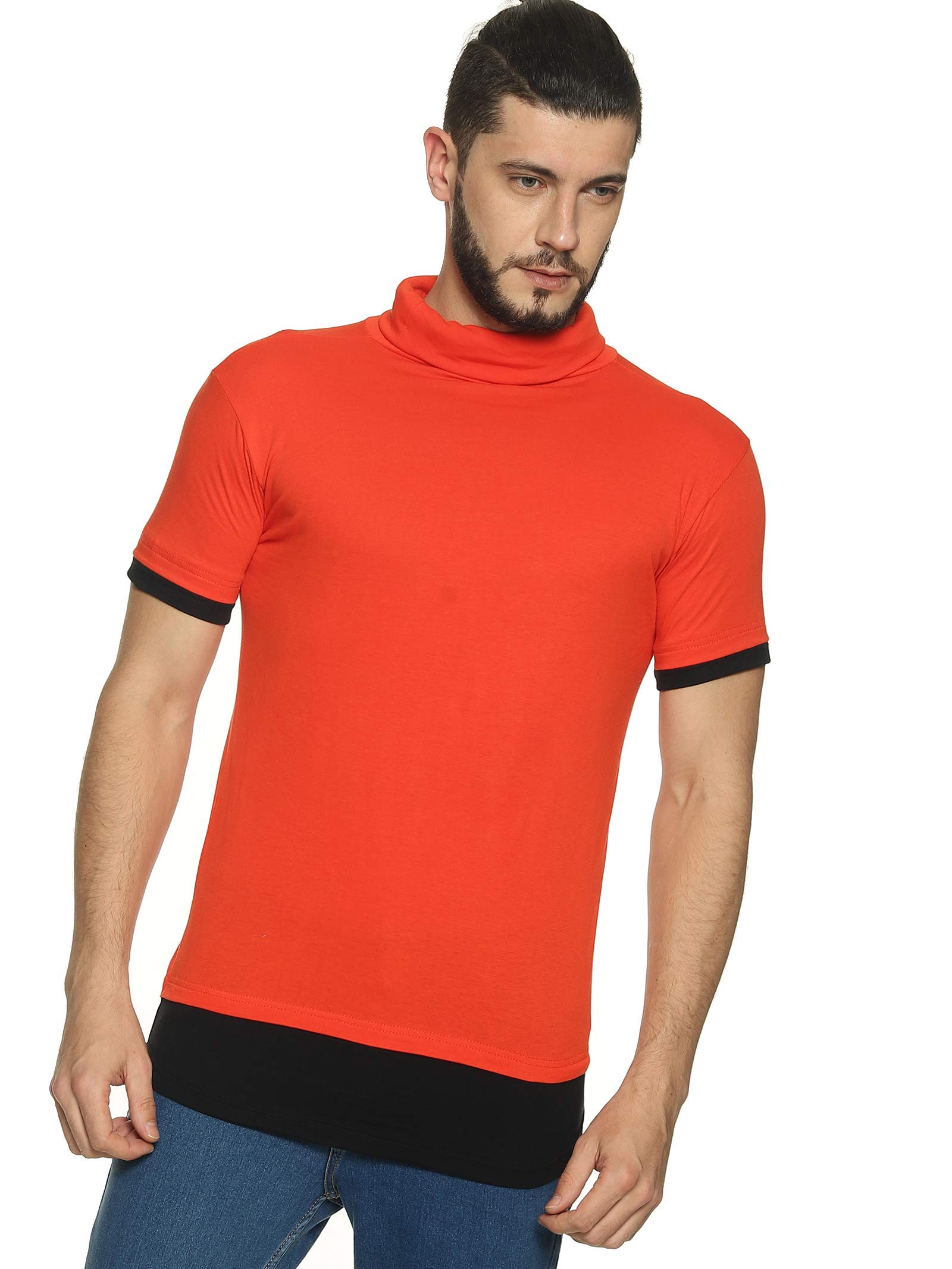 Men's Cotton Half Sleeves High Turtle Cowl Neck Mask T-Shirt (TP-TSHIRT-01)-image-46