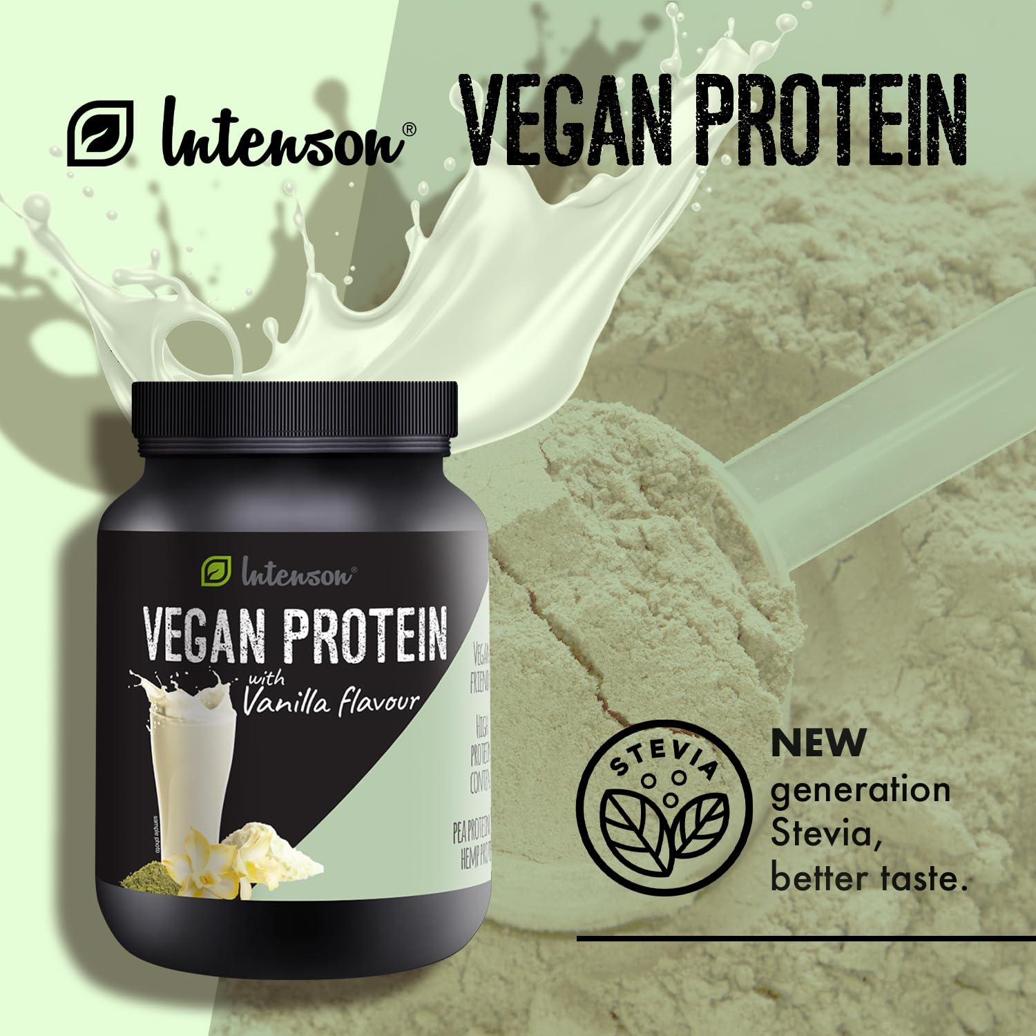 Intenson Veganes Proteinpulver Geschmack: Vanille [600 g], Pfanzliches Protein Pulver Erbsen und Hanf