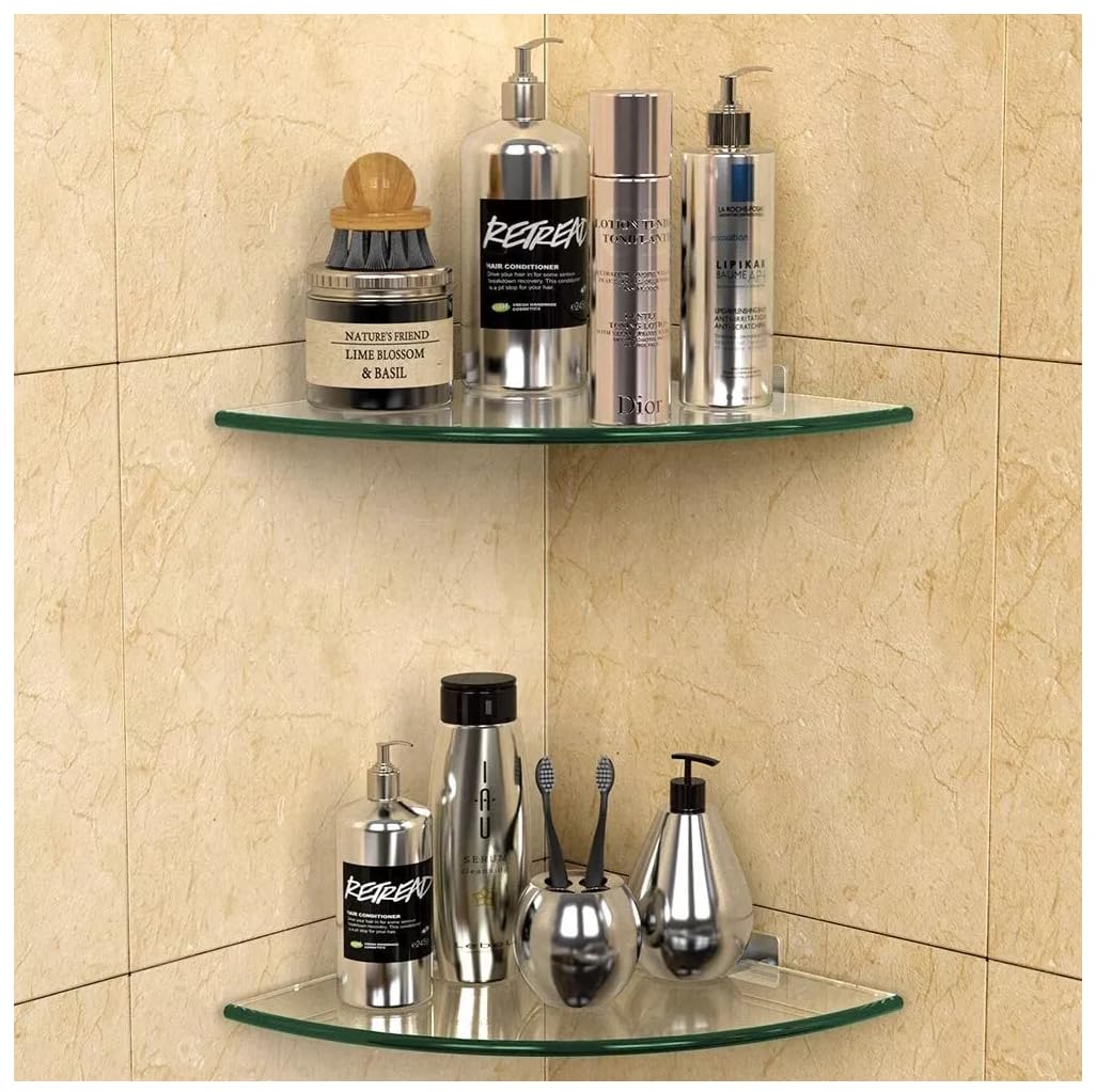 2 Pack Corner Shower Caddy Bathroom Organizer Storage Shelf No Drilling Rack - Glass Corner Shelf